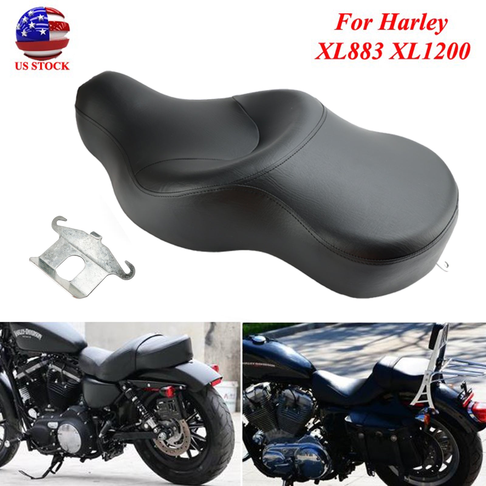 14-18 Harley Davidson Superlow - XL 1200T Black Driver & Rear Passenger Two-up Seat