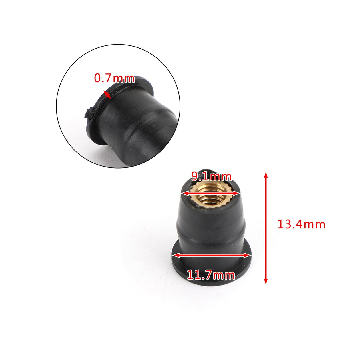 M5 Gummi-Nutmutter für Windschutzscheibe und Verkleidung, 10 mm 3/8 Wellnuts