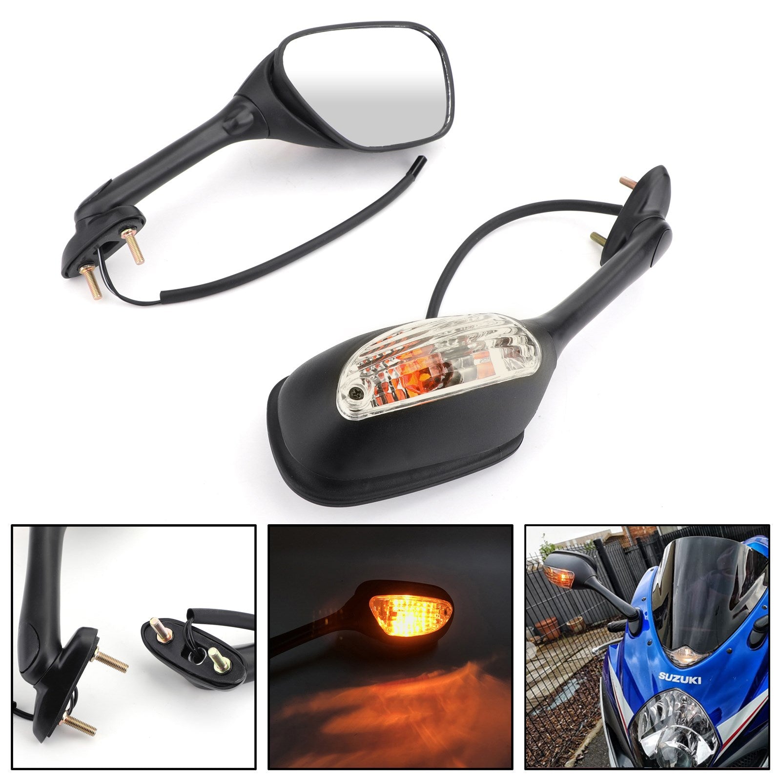 02-15 Suzuki GSXR600 GSX-R750 GSXR1000 Smoke Rearview Mirrors w/Turn Signals