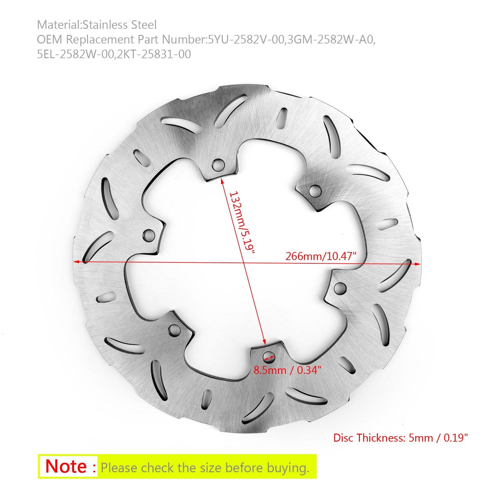 Rotor de disco de freno trasero apto para Yamaha XV1100 XVS1100 V-Star Dragstar 1999-2009