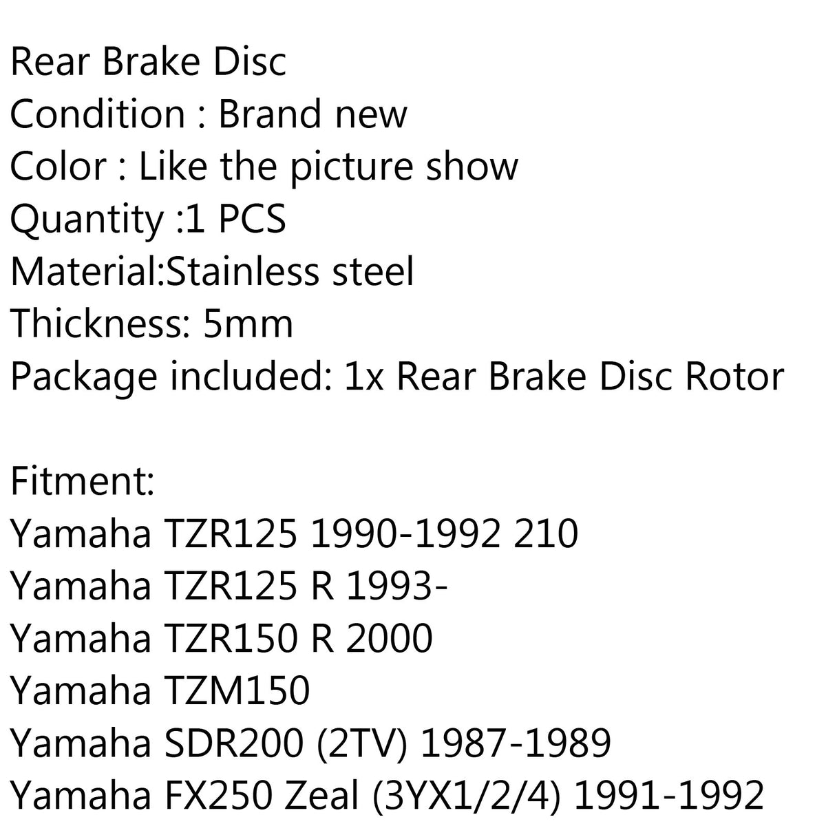 Yamaha TZR125 SDR200 TDR250 TZR250 FZR250 FZR400 Rear Brake Rotor Disc