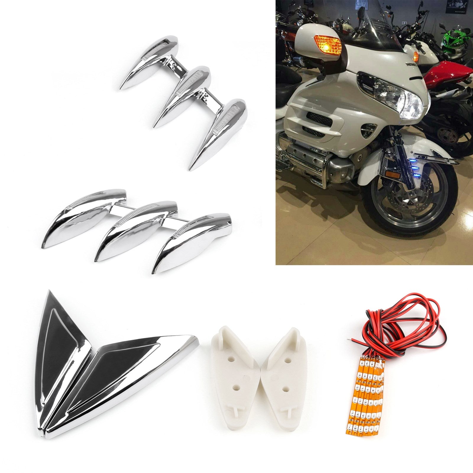 Beleuchtete vordere Kotflügel-Gabelturm-Akzente für Honda Gold Wing GL1800 2001-2011 CHR