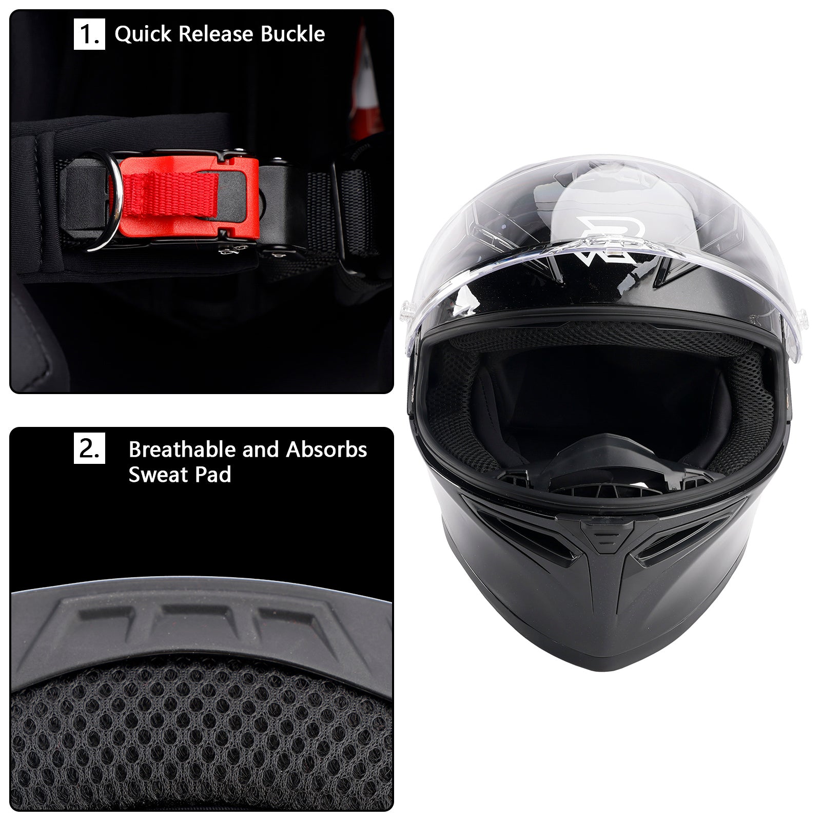 Amotopart DOT Motorcycle Helmet Adult Street Full Face Gloss Black