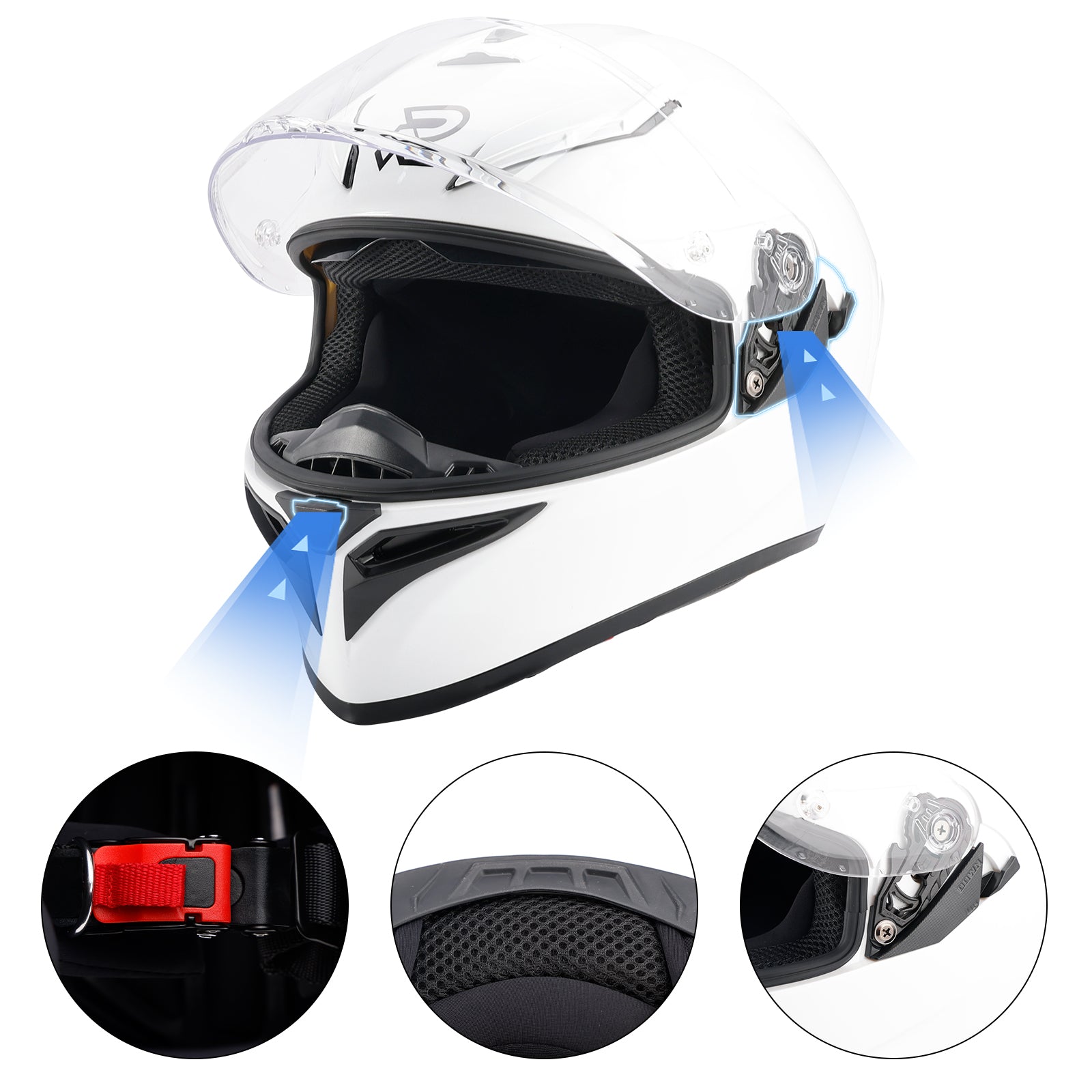 Amotopart DOT バイクヘルメット 大人用 ストリート フルフェイス ホワイト