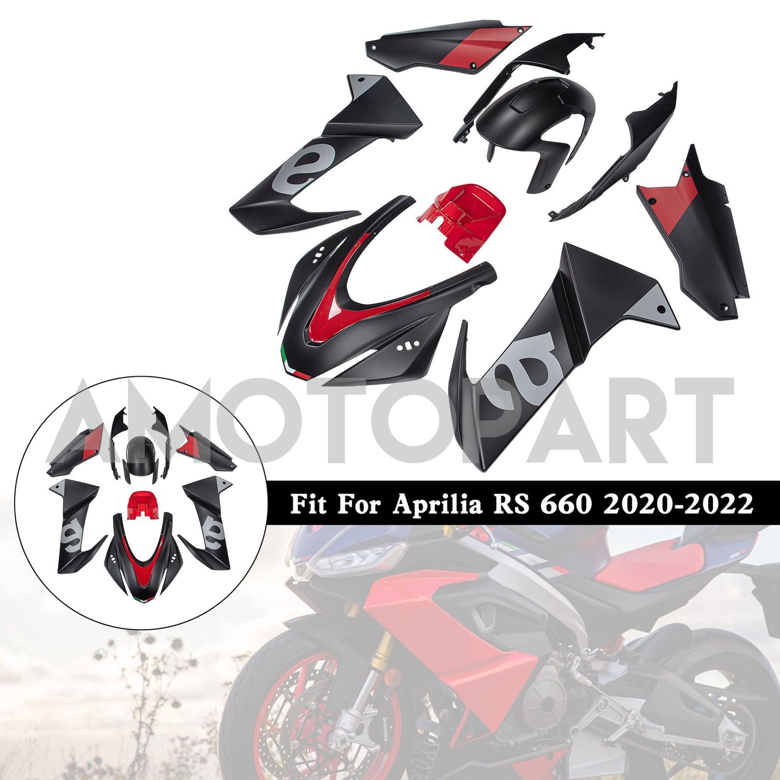 Amotopart Aprilia 2020-2024 RS660 Matte Black Red Fairing Kit