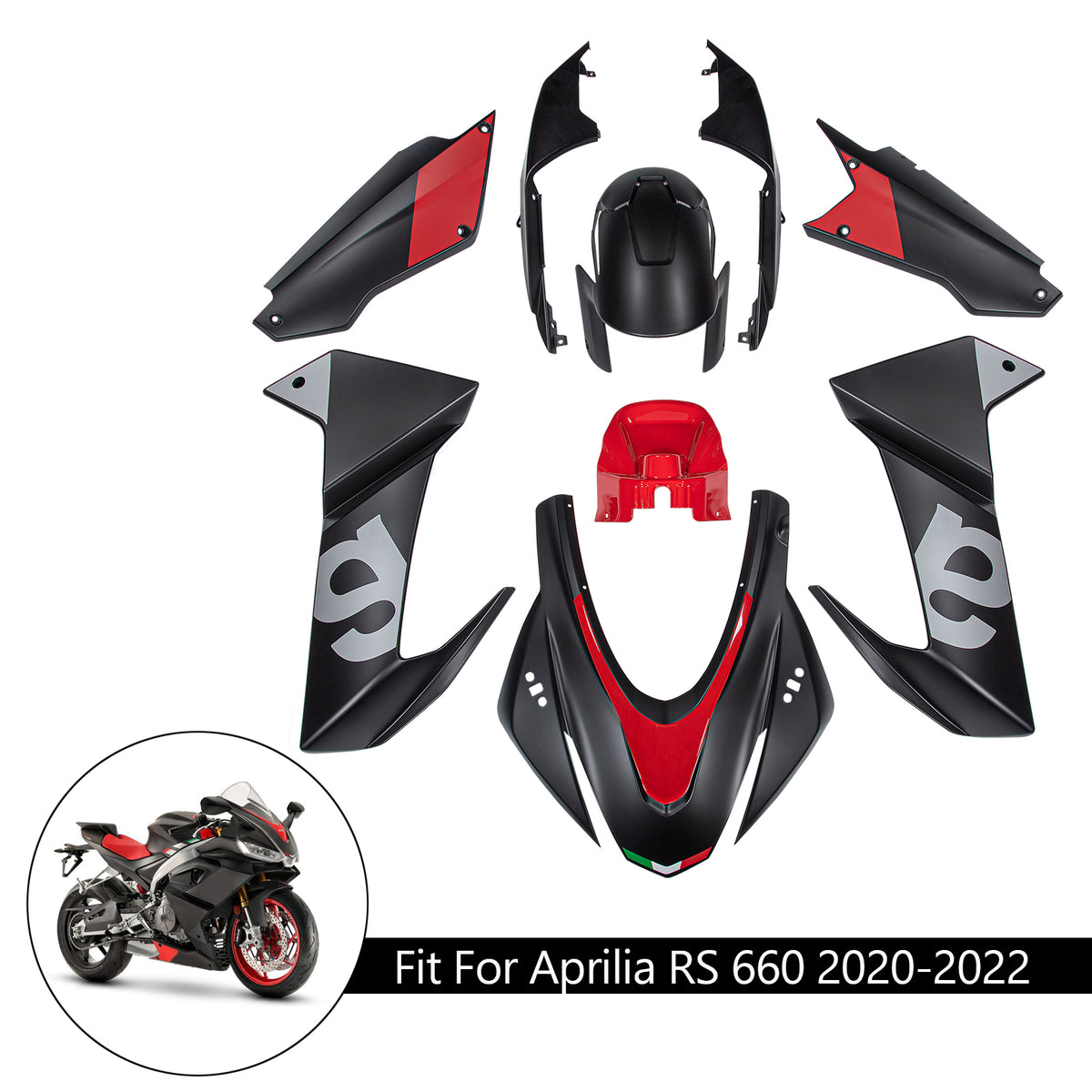 Amotopart Aprilia 2020-2024 RS660 マットブラックレッドフェアリングキット