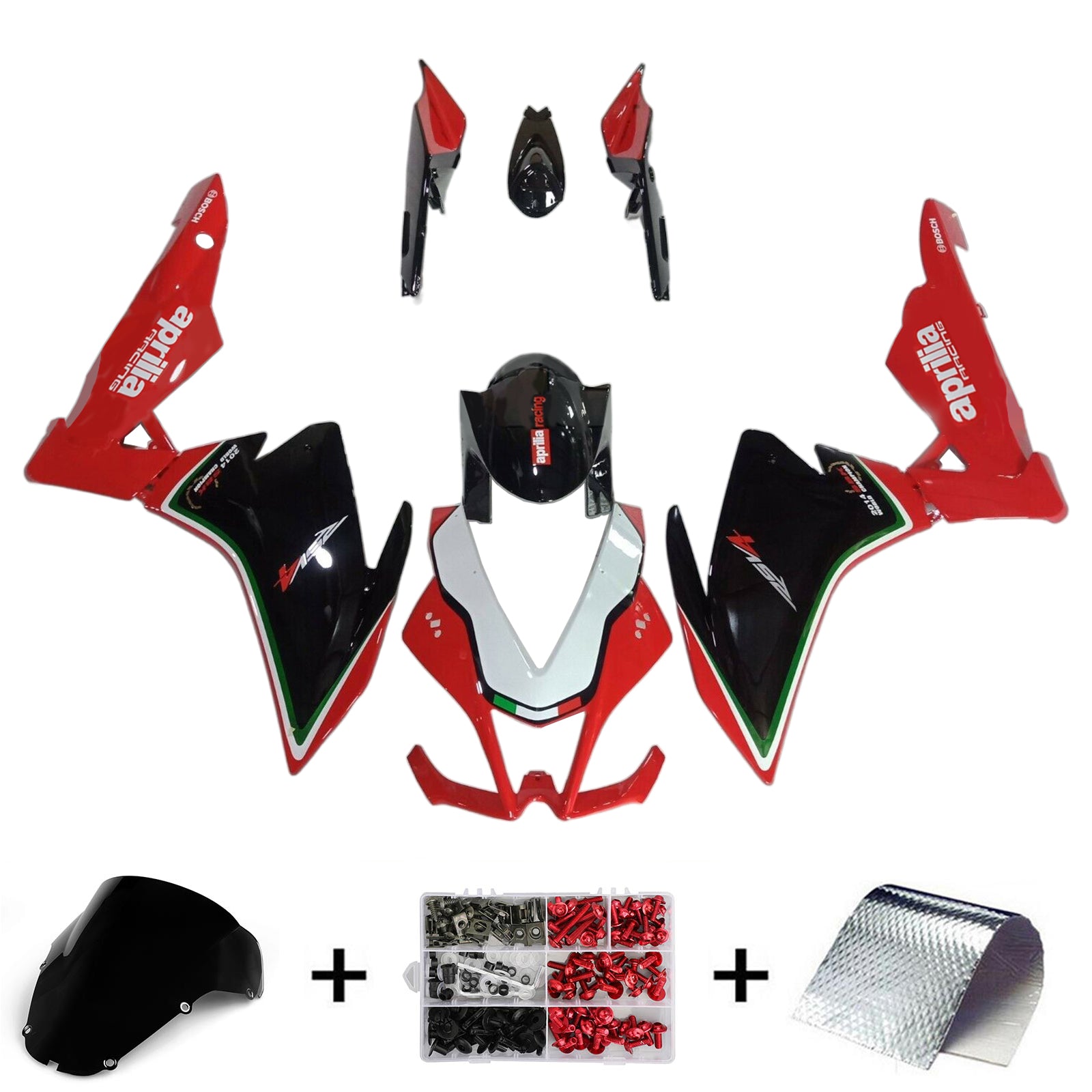 Amotopart Aprilia 2009-2015 RSV4 1000 ブラック&レッド フェアリングキット