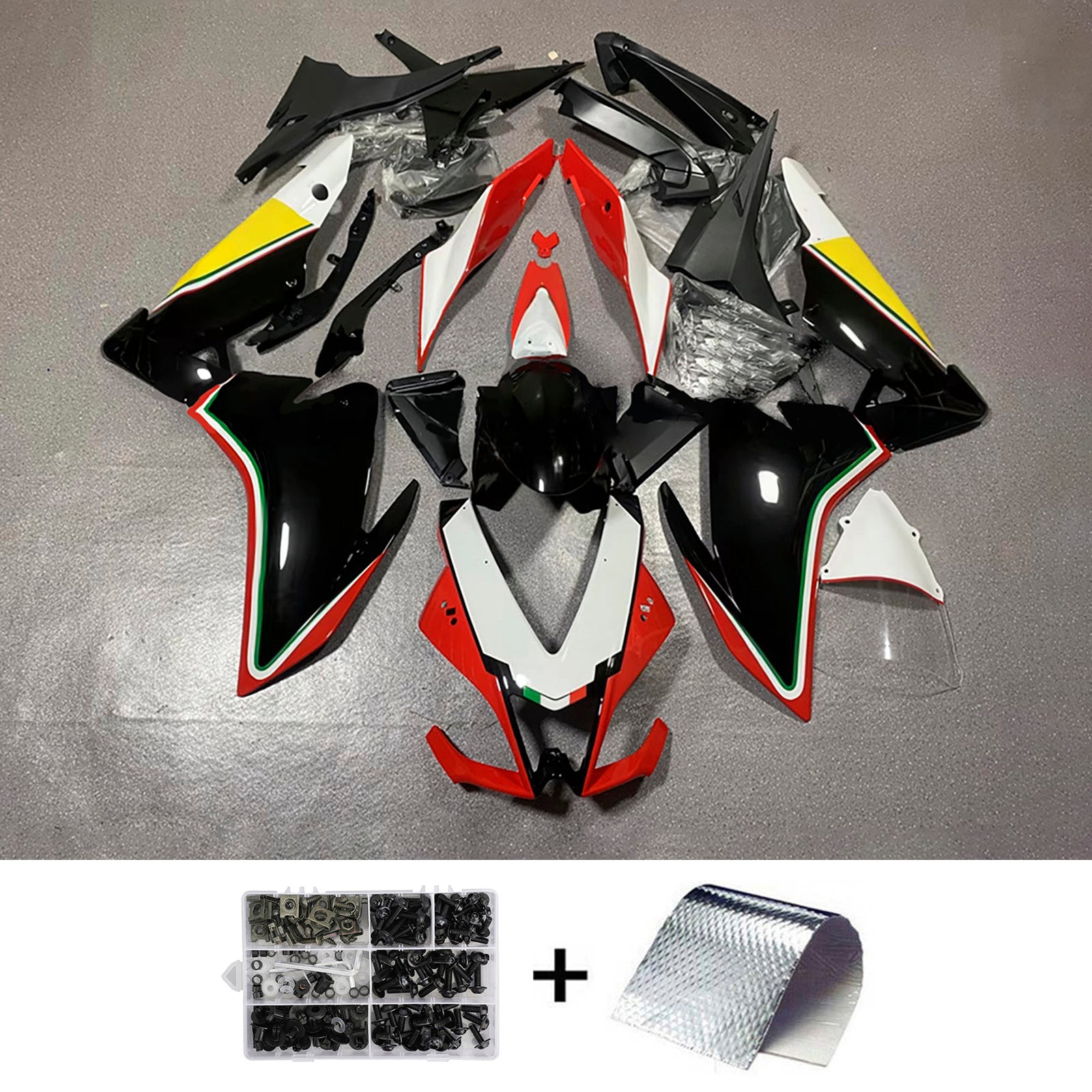 Zestaw owiewek Amotopart 2009-2015 Aprilia RSV4 1000 Czarny Czerwony Żółty