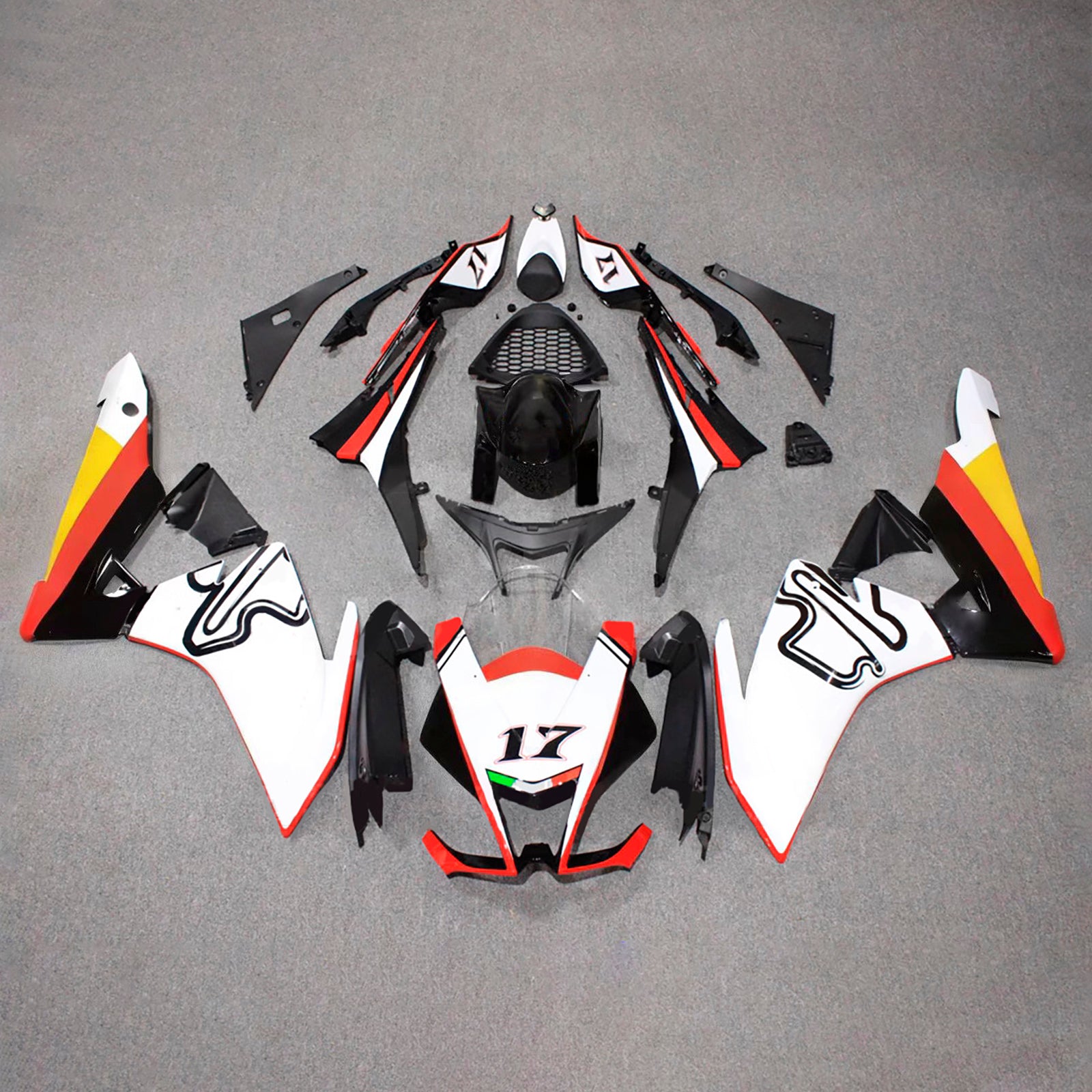 Amotopart 2009-2015 Aprilia RSV4 1000 White Red Yellow Black Fairing Zestaw