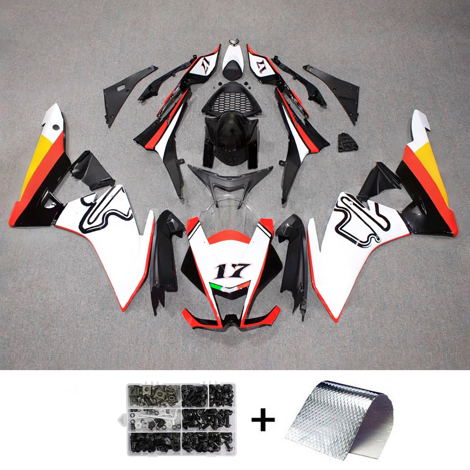 Amotopart 2009-2015 Aprilia RSV4 1000 White Red Yellow Black Fairing Zestaw
