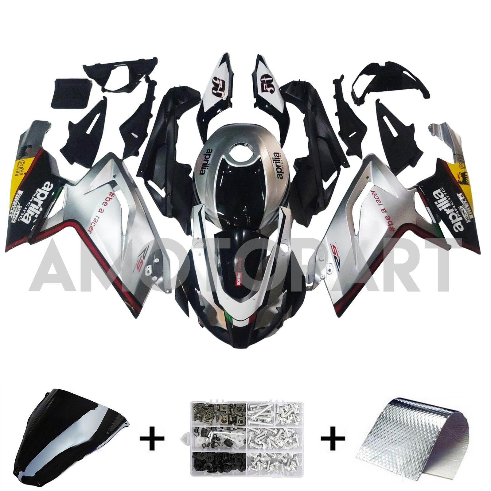 Amotopart 2006-2011 RS125 Aprilia Blanc&Kit de carénage noir avec logo