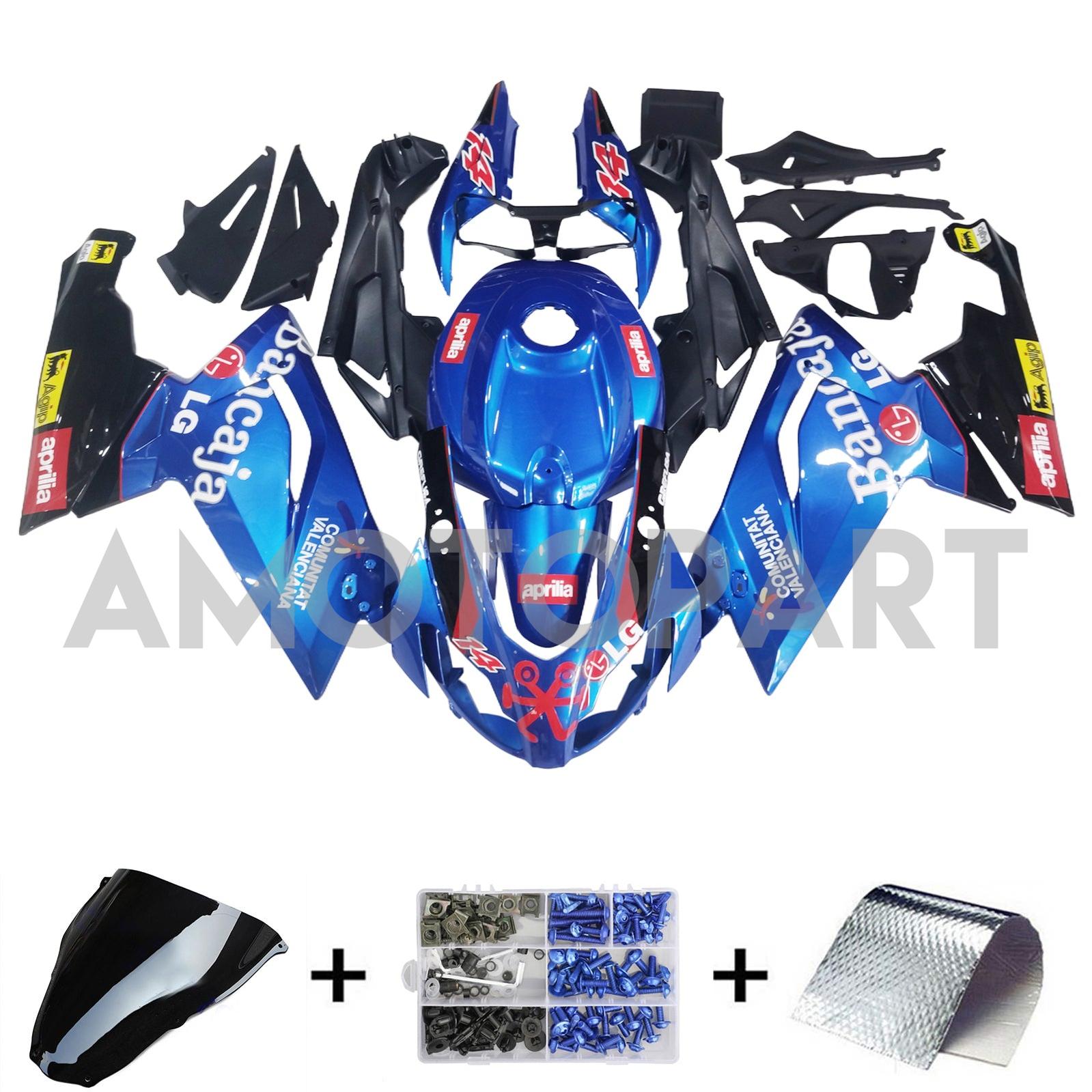 Amotopart 2006-2011 RS125 Aprilia Bleu&Kit de carénage noir Style3