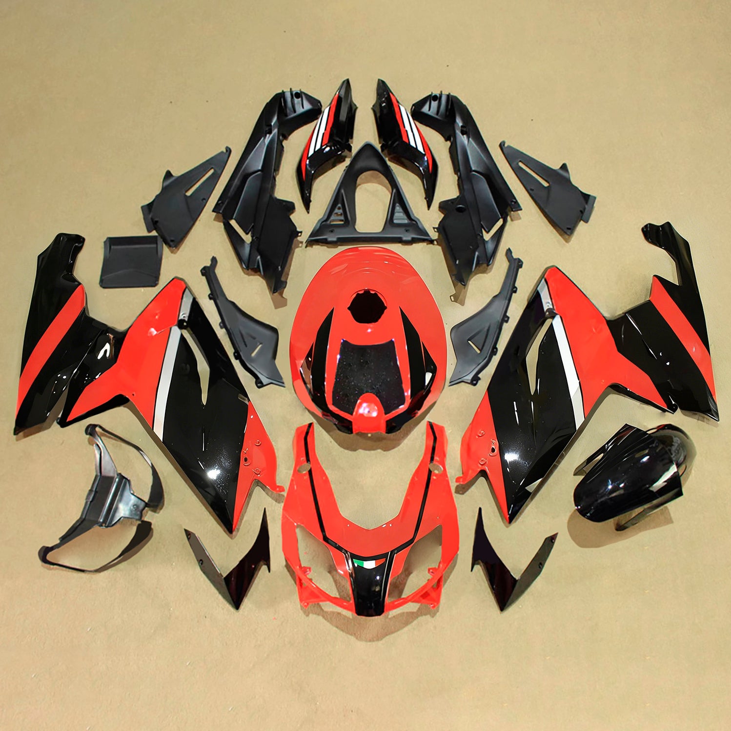 Amotopart 2006–2011 Aprilia RS125 glänzend schwarz rotes Verkleidungsset