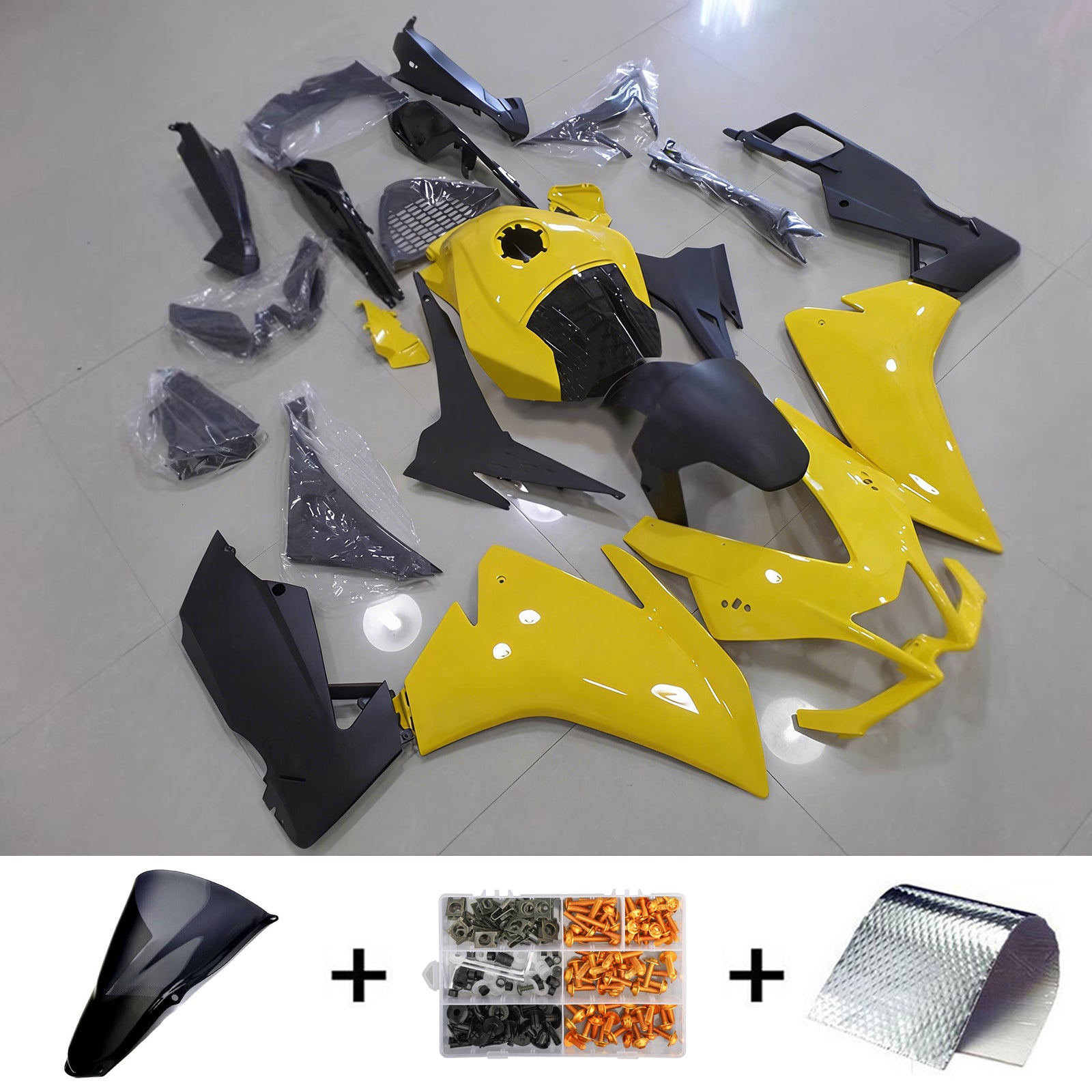 Amotopart 2012-2016 Aprilia RS4 125 50 Black Yellow Fairing Kit