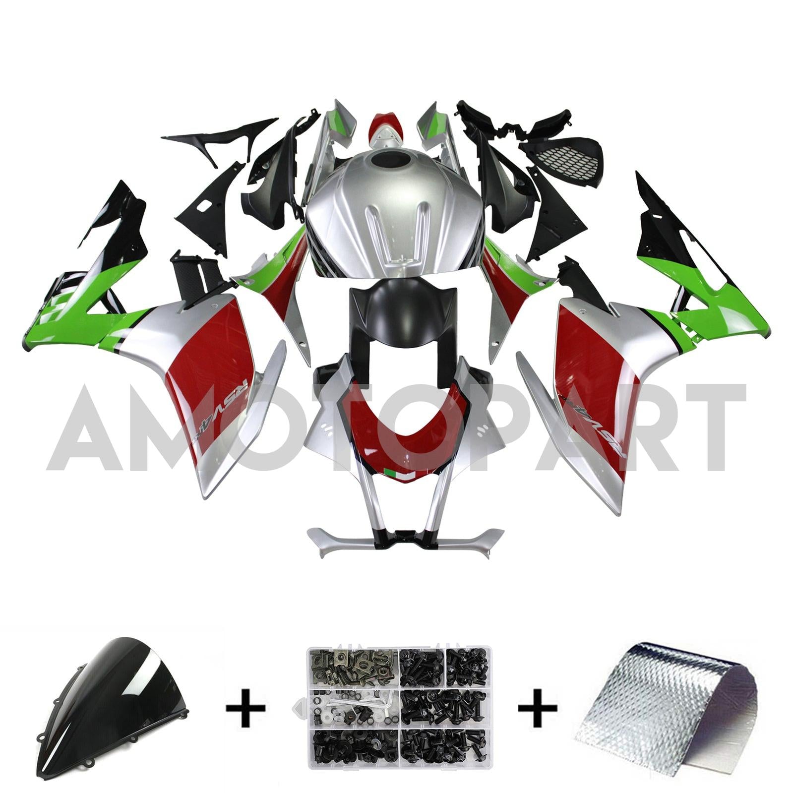 Amotopart Aprilia RSV4 1000 Rouge 2016-2020&Kit de carénage vert Style9