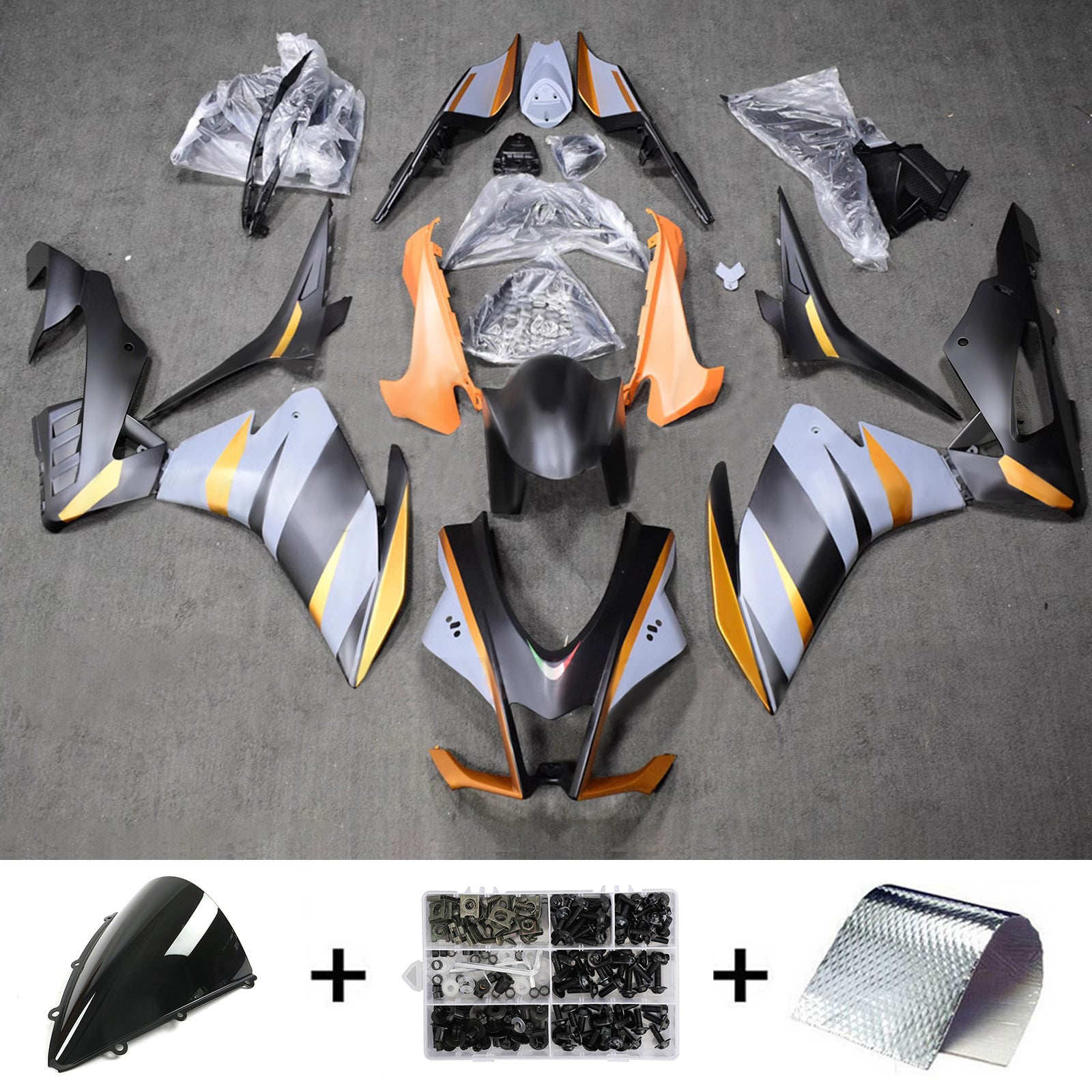 Amotopart 2016-2020 Aprilia RSV4 1000 Orange Gray Black Fairing Zestaw