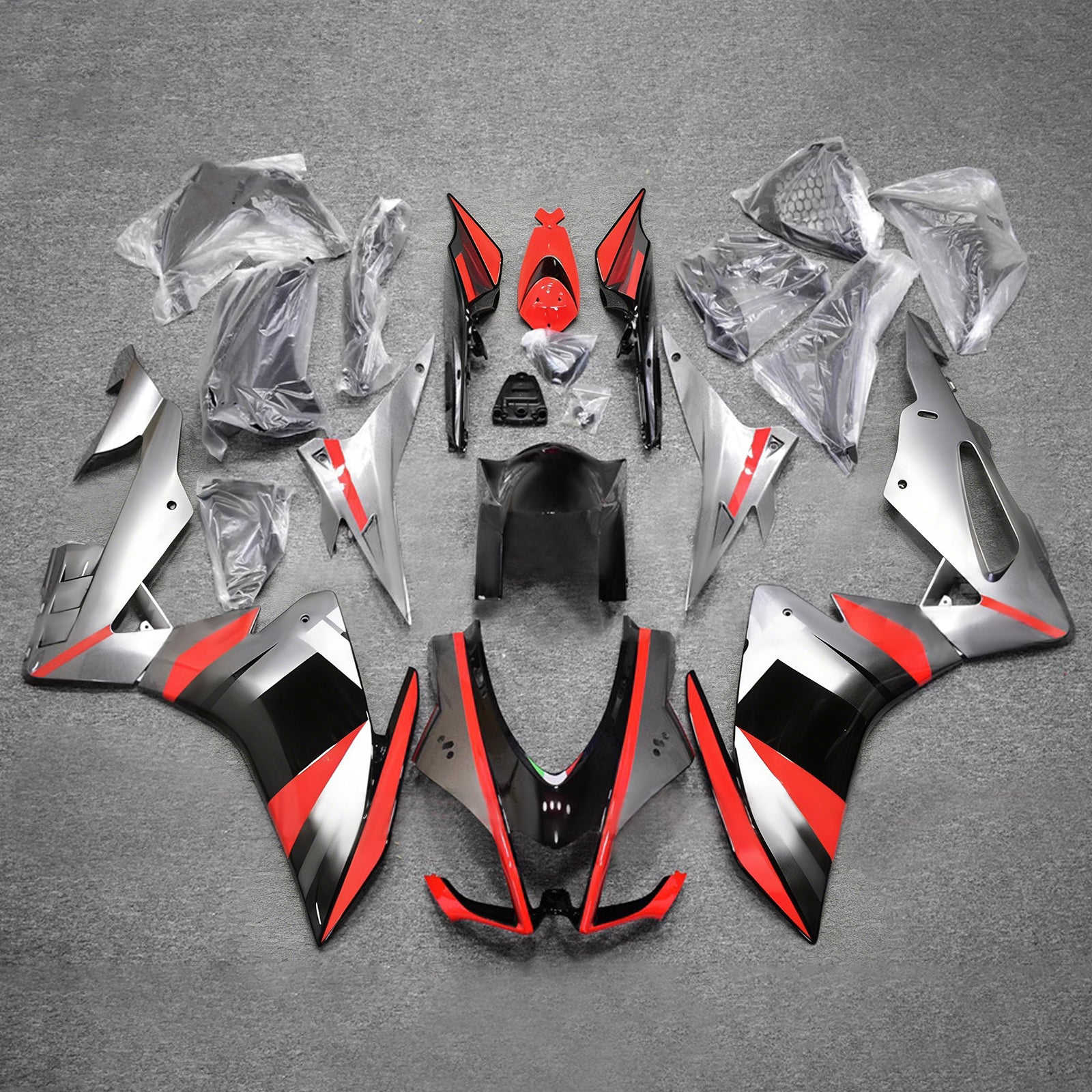 Amotopart 2016-2020 Aprilia RSV4 1000 Silver Red Black Fairing Zestaw