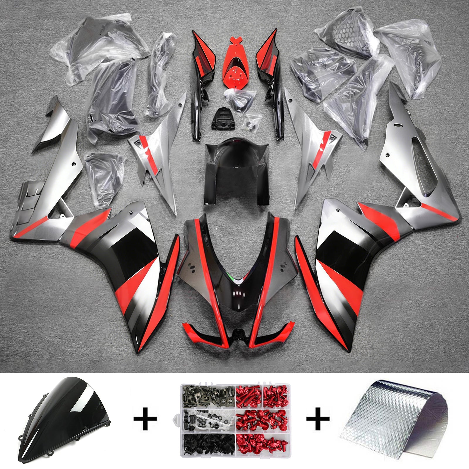 Amotopart 2016-2020 Aprilia RSV4 1000 Silver Red Black Fairing Zestaw
