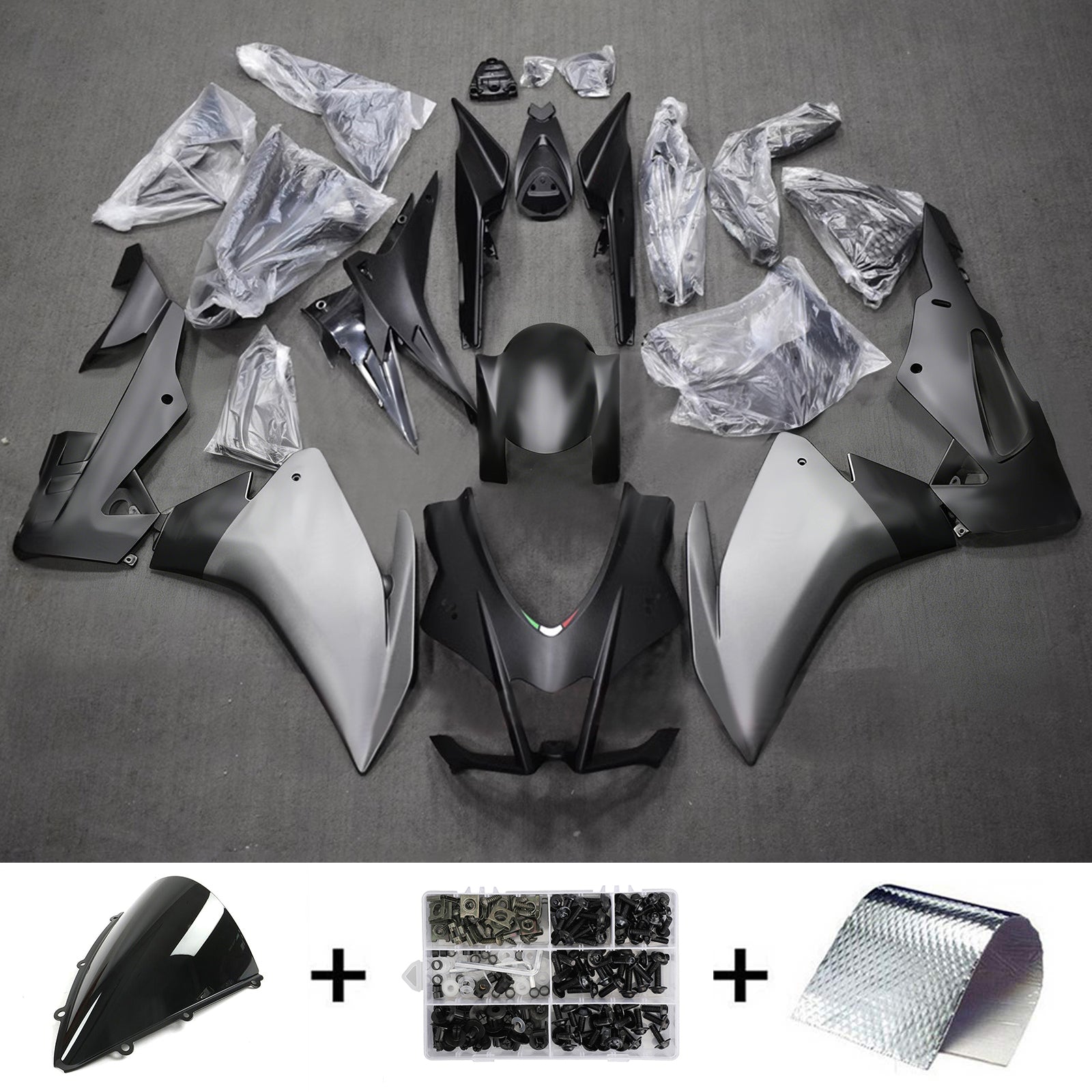 Amotopart 2016-2020 Aprilia RSV4 1000 Gray Black Fairing Zestaw