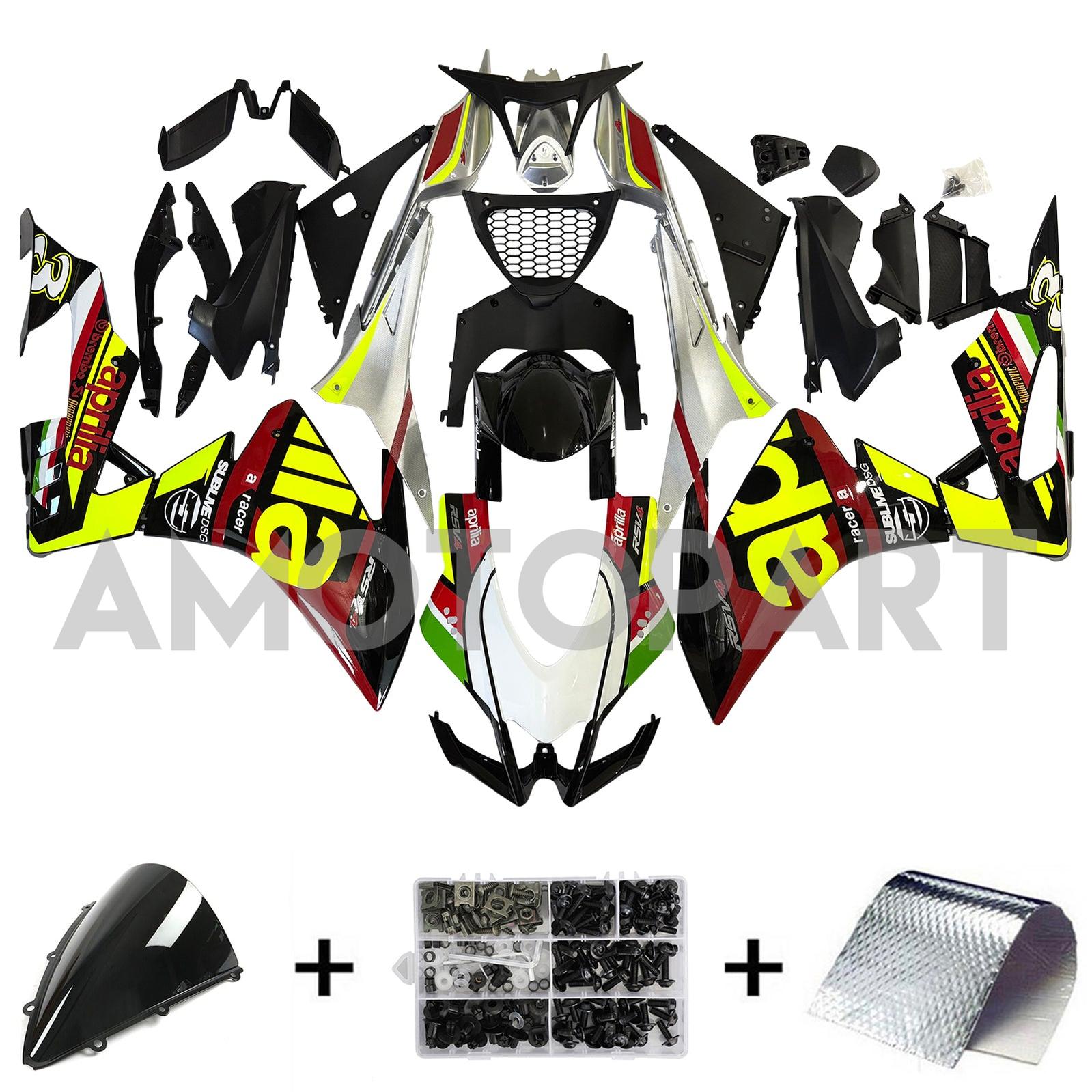 Amotopart 2016-2020 Aprilia RSV4 1000 Yellow Black Red Fairing Kit