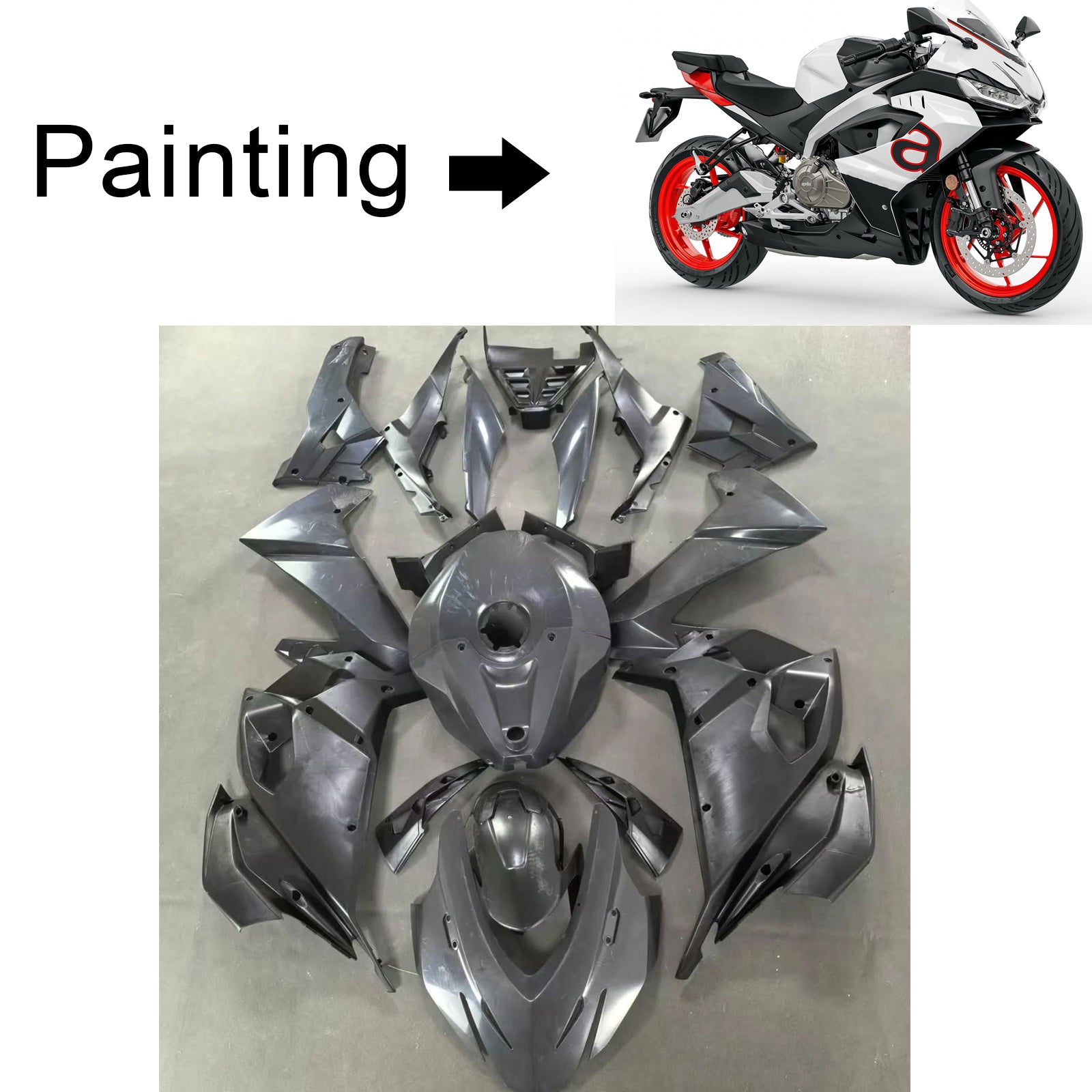 Amotopart 2024-2025 Aprilia Rs 457 Gray Black Fairing Kit
