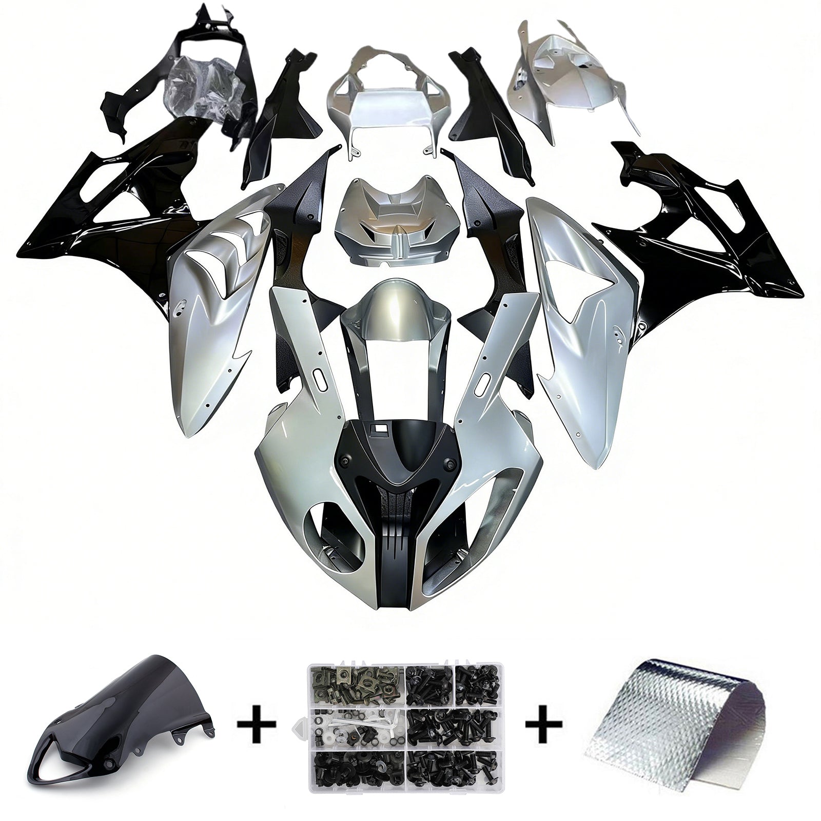 Amotopart 2009-2014 BMW S1000RR Sliver Black Fairing Kit