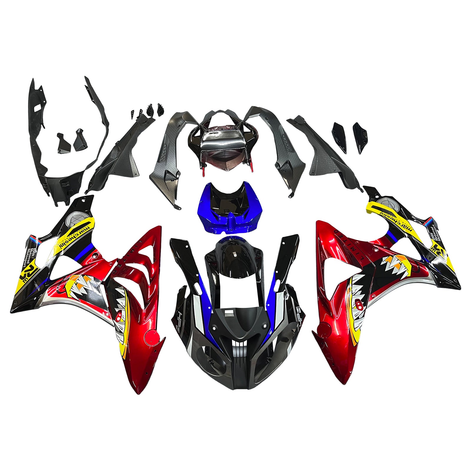 Amotopart 2009-2014 S1000RR BMW Blue&Red Shark Teeth Fairing Kit