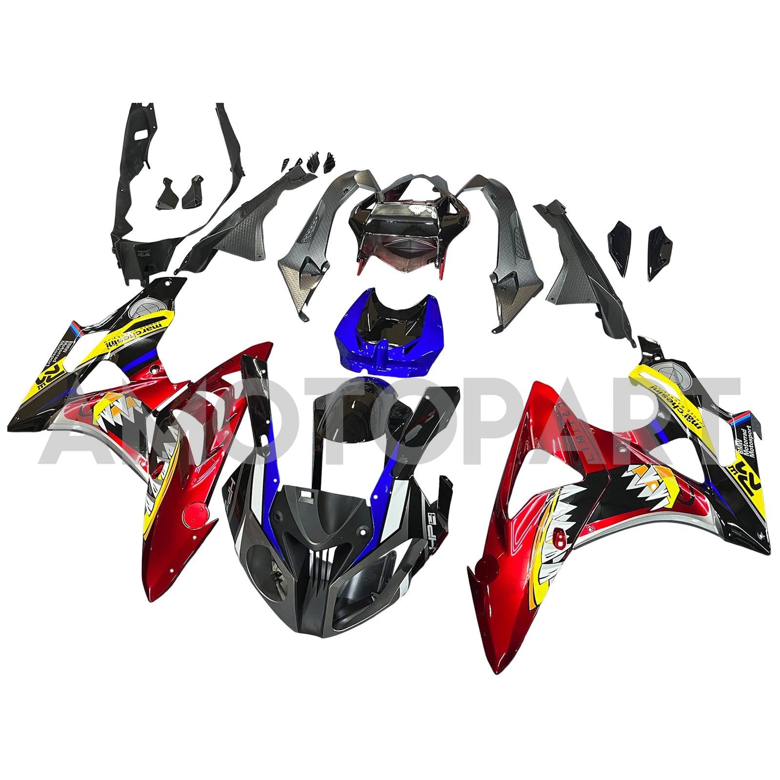 Amotopart 2009-2014 S1000RR BMW Kit de carenado de dientes de tiburón azul y rojo