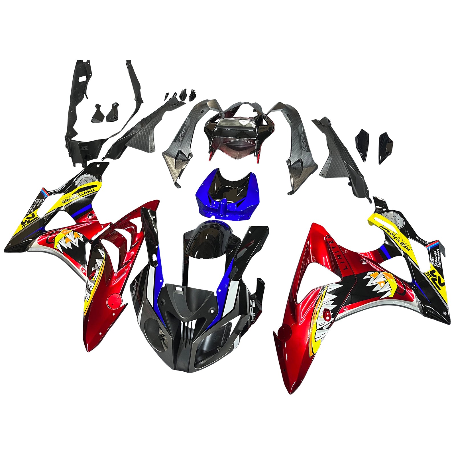 Amotopart 2009-2014 S1000RR BMW Blue&Red Shark Teeth Fairing Kit