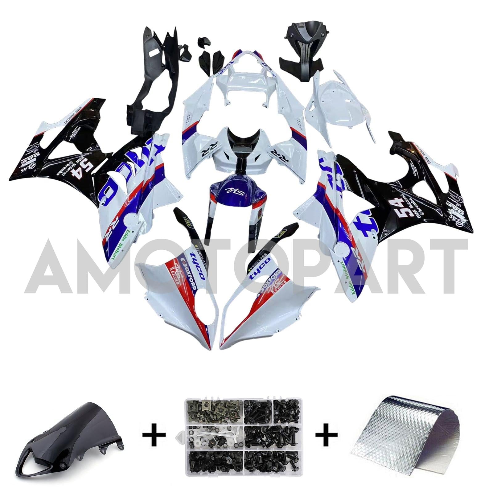 Amotopart BMW S1000RR 2009-2014 Kit de carenado azul y blanco Style1