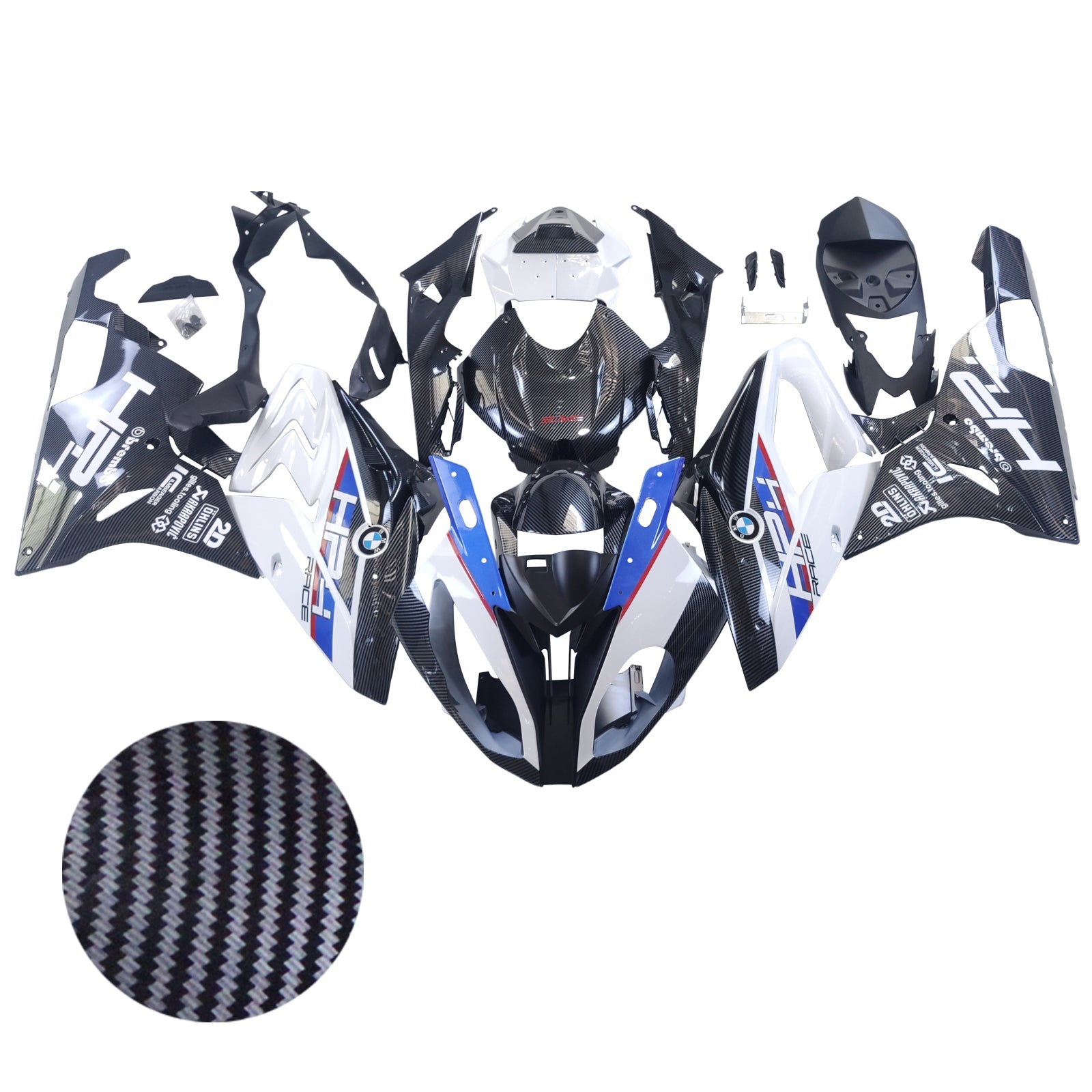 Amotopart BMW S1000RR 2015-2016 Kit de carenado negro de fibra de carbono