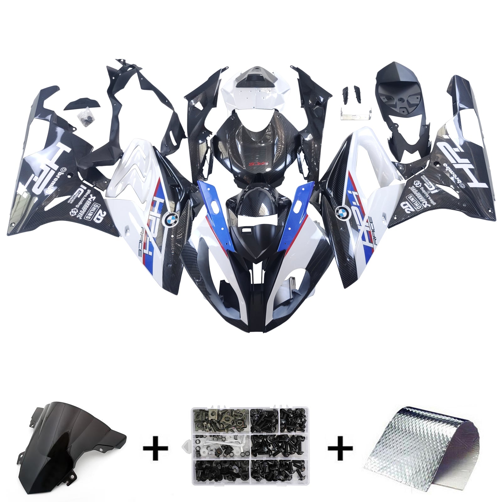 Amotopart Verkleidungsset für BMW S1000RR 2015–2016, Kohlefaser, Schwarz