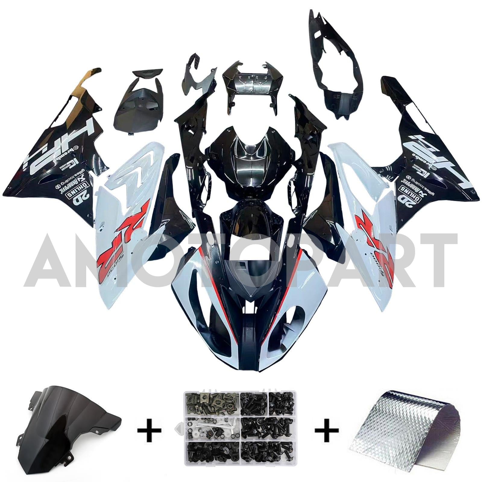 Amotopart BMW S1000RR 2015-2016 Blanc&Kit de carénage Black Style2