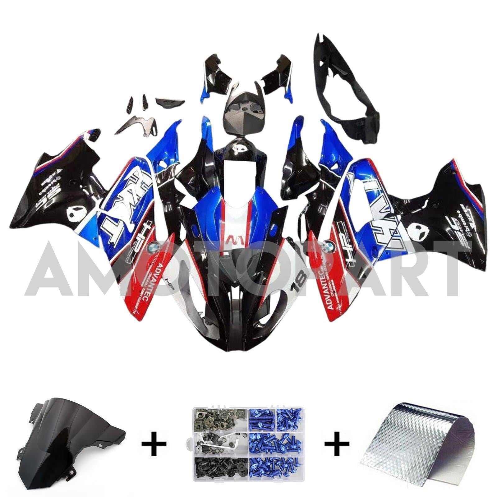 Amotopart BMW S1000RR 2015-2016 Bleu&Kit de carénage noir Style5