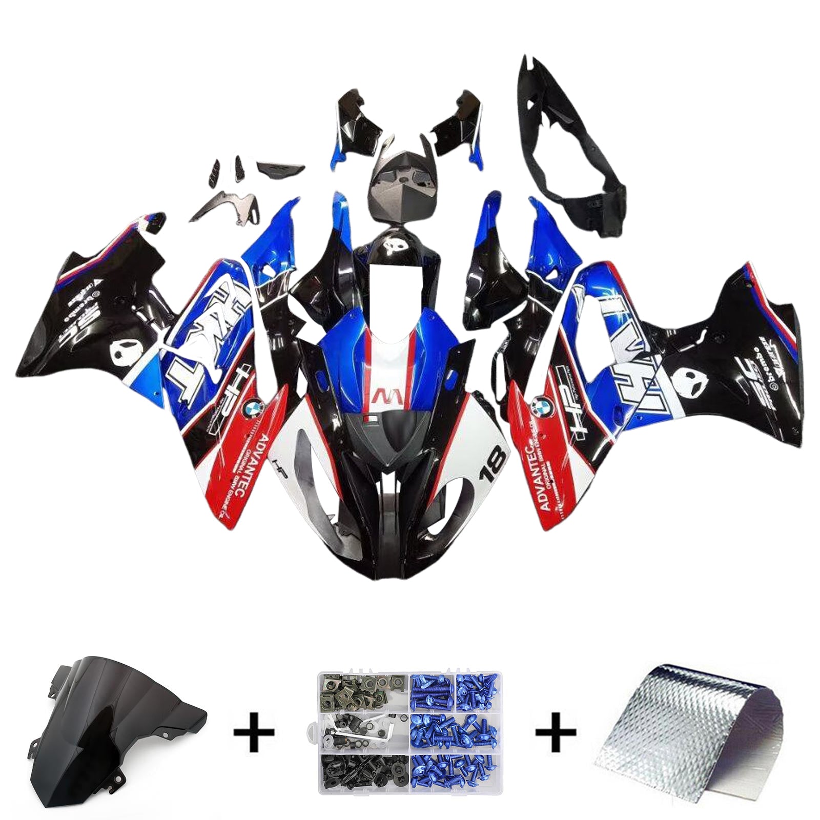 Amotopart BMW S1000RR 2015-2016 Kit de carenado azul y negro estilo 5