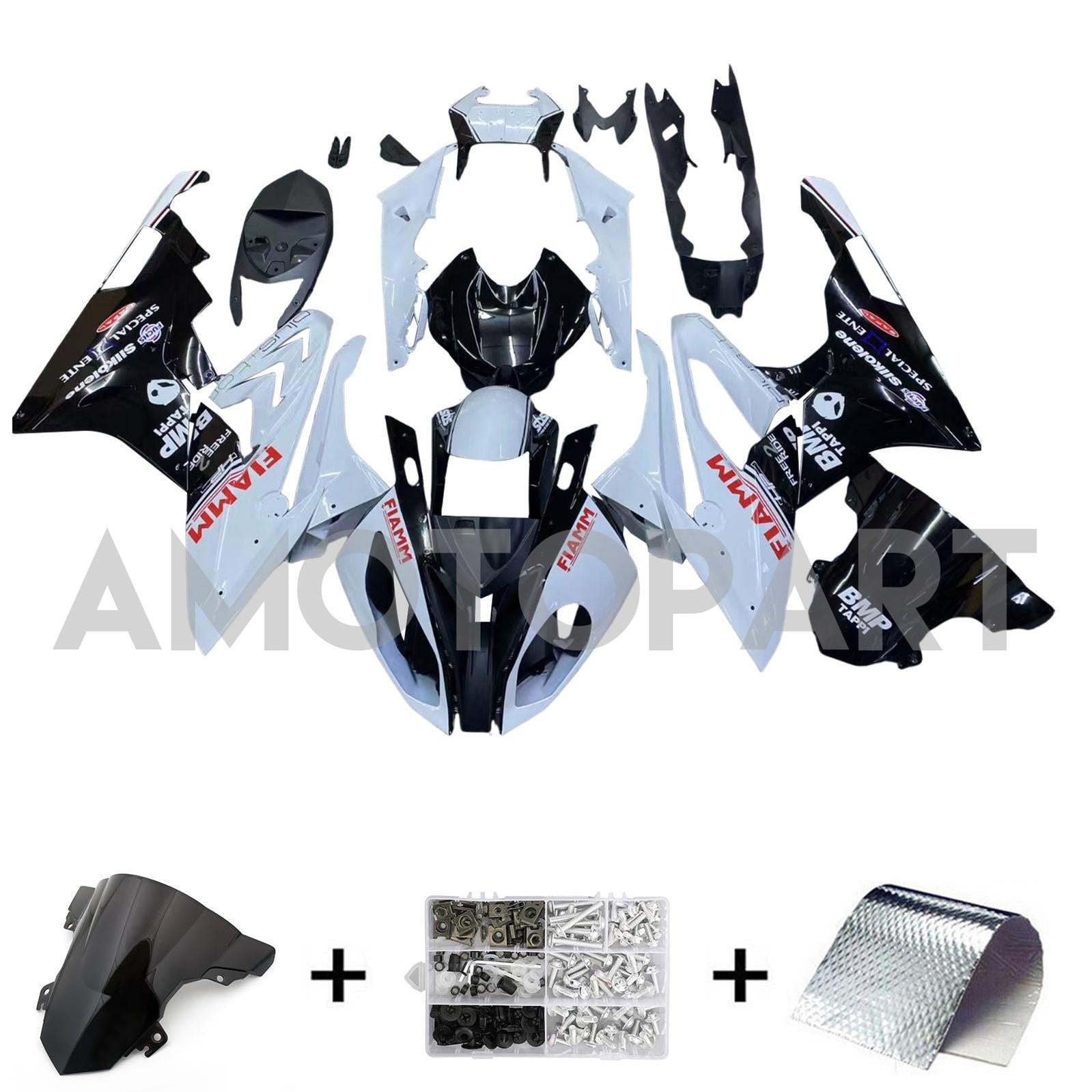 Amotopart BMW S1000RR 2015-2016 Blanc&Kit de carénage Black Style1