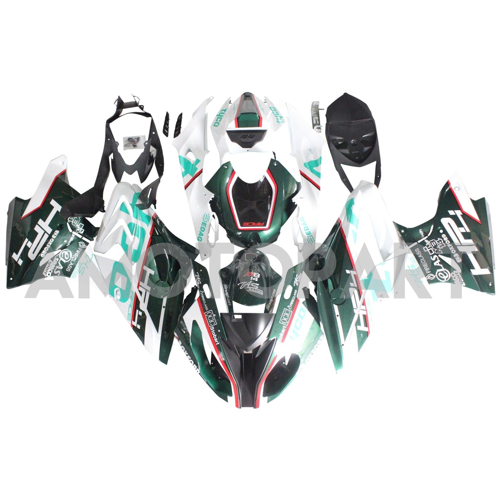 Amotopart BMW S1000RR 2015-2016 Kit de carenado verde y blanco