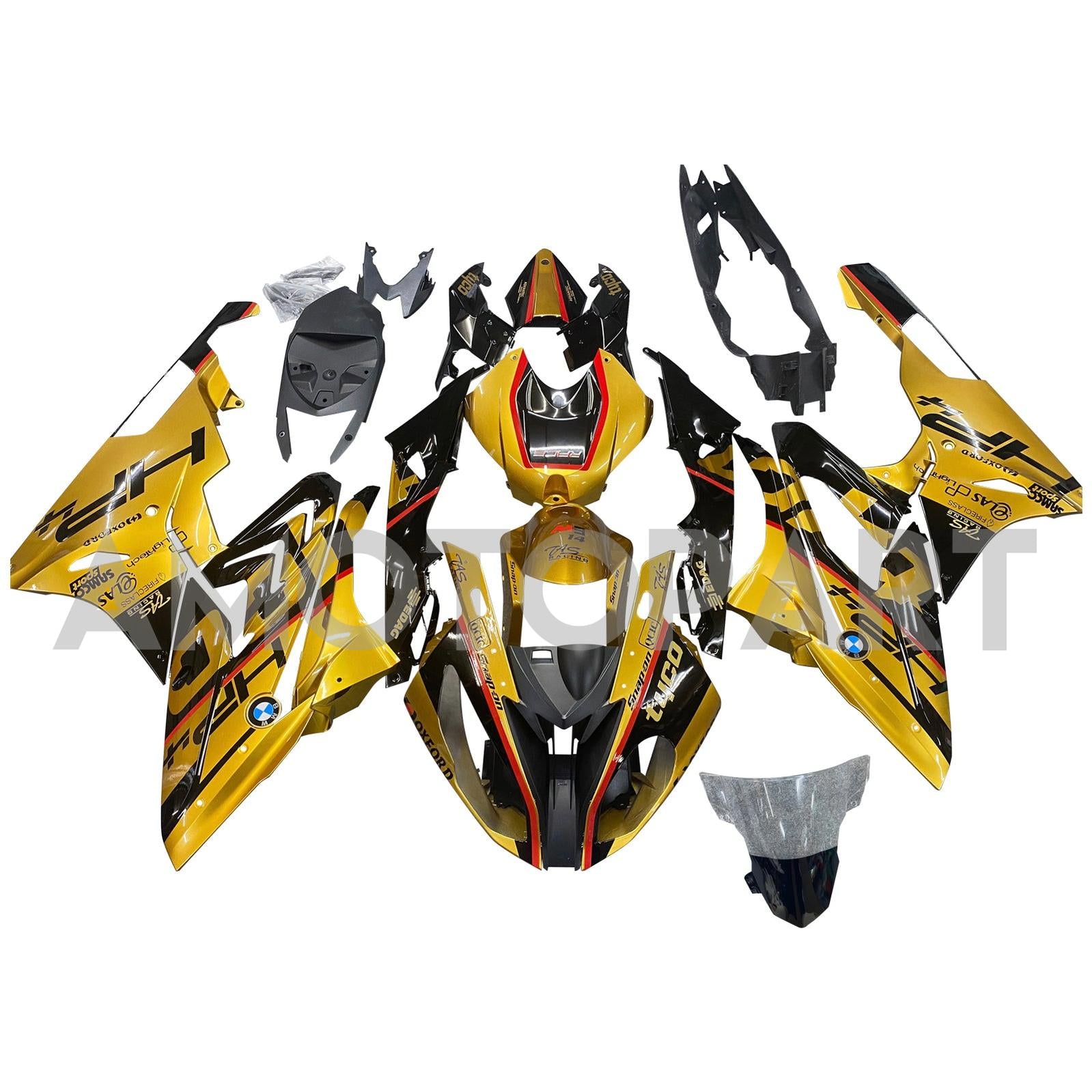 Amotopart BMW S1000RR 2015-2016 Kit de carenado dorado y negro