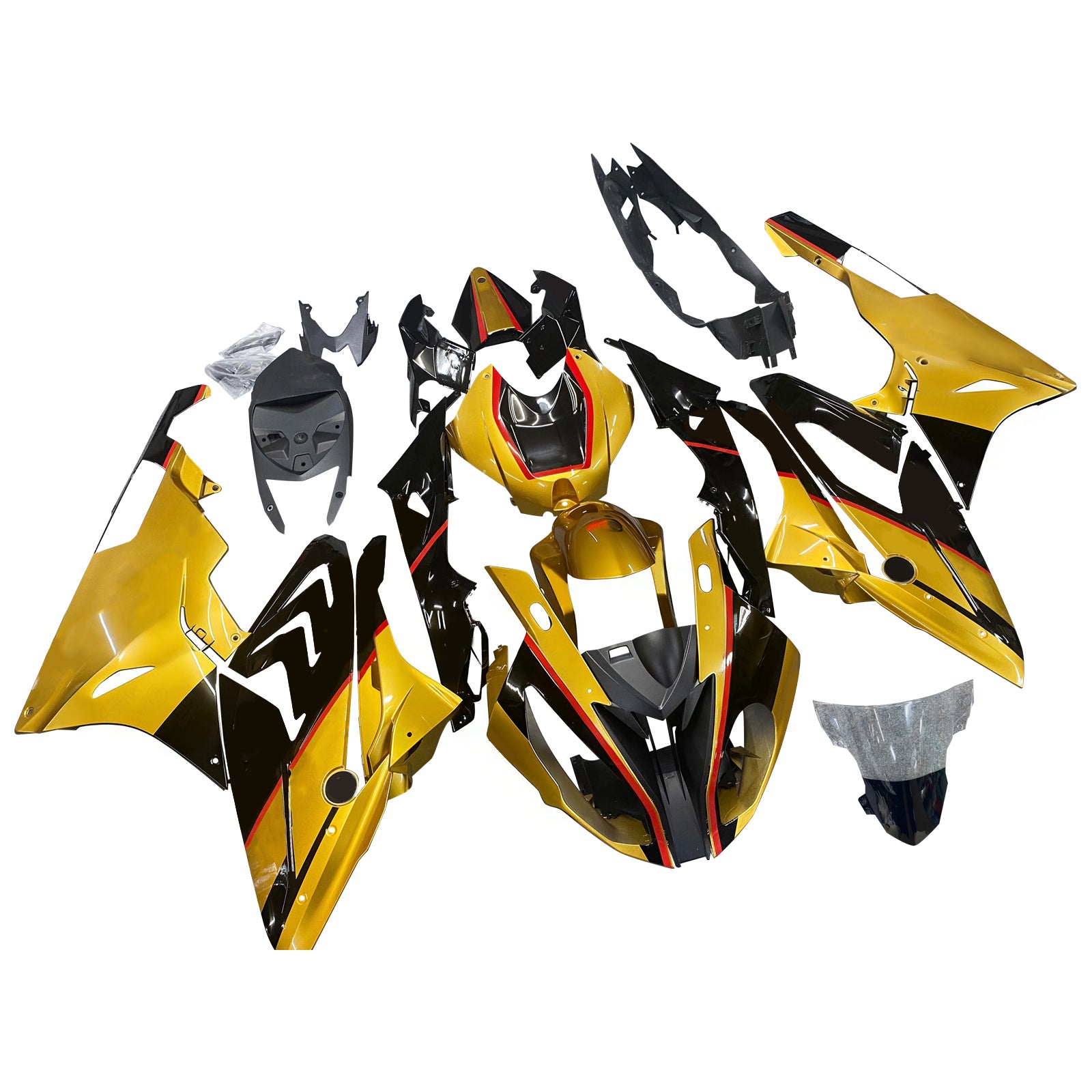 Amotopart BMW S1000RR 2015-2016 Kit de carenado dorado y negro