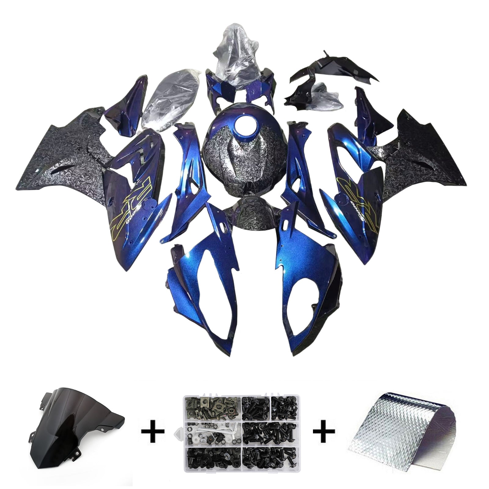 Amotopart BMW S1000RR 2015-2016 Gradient Purple Blue Fibre Fibre Marmurowy zestaw owiewki