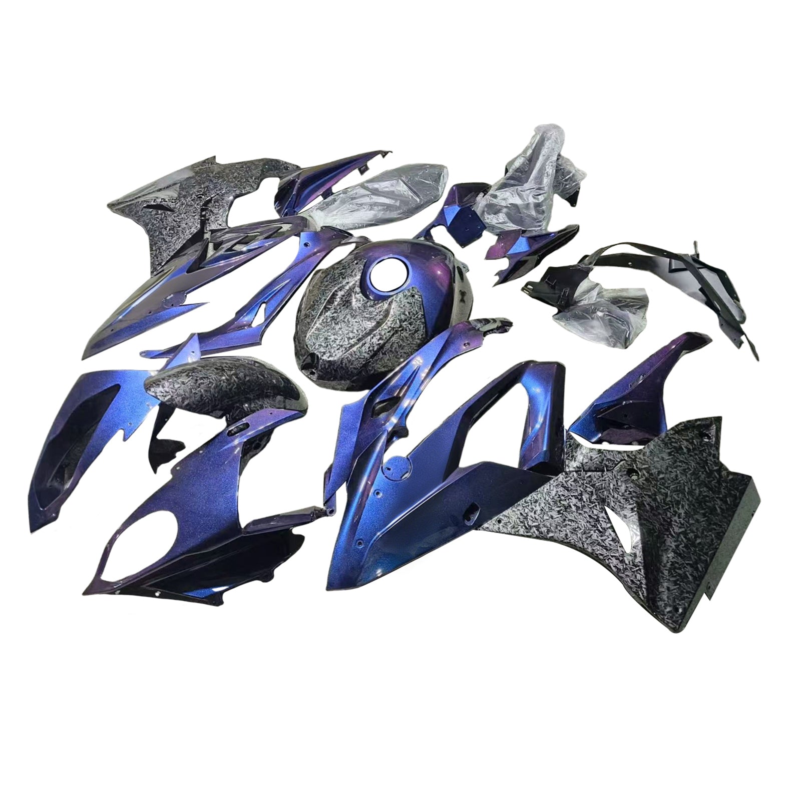 Amotopart BMW S1000RR 2015-2016 Gradient Puple Blue&Carbon Fiber Marble Fairing Kit