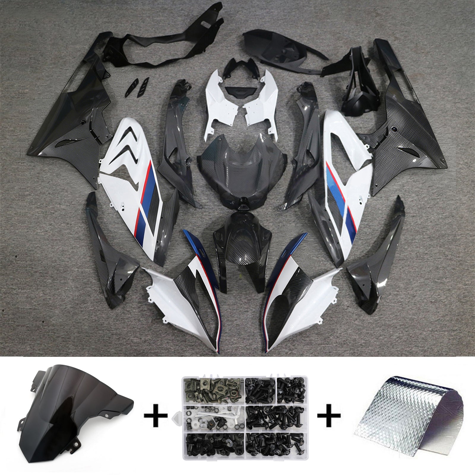 Amotopart 2015-2016 BMW S1000RR カーボンファイバーパターン ホワイト フェアリングキット