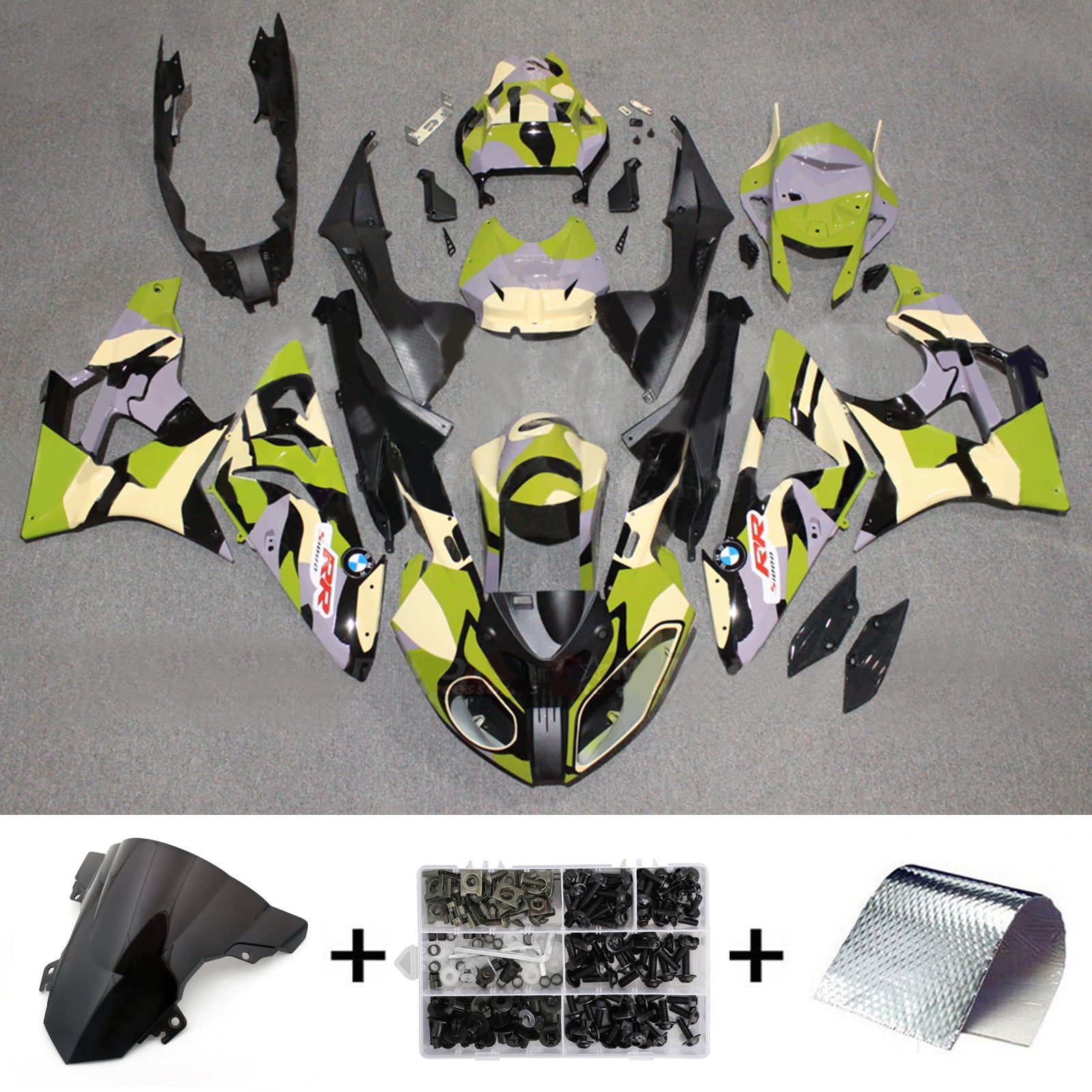 Amotopart 2015-2016 BMW S1000RR Glossy Black Green Yellow Fairing Kit