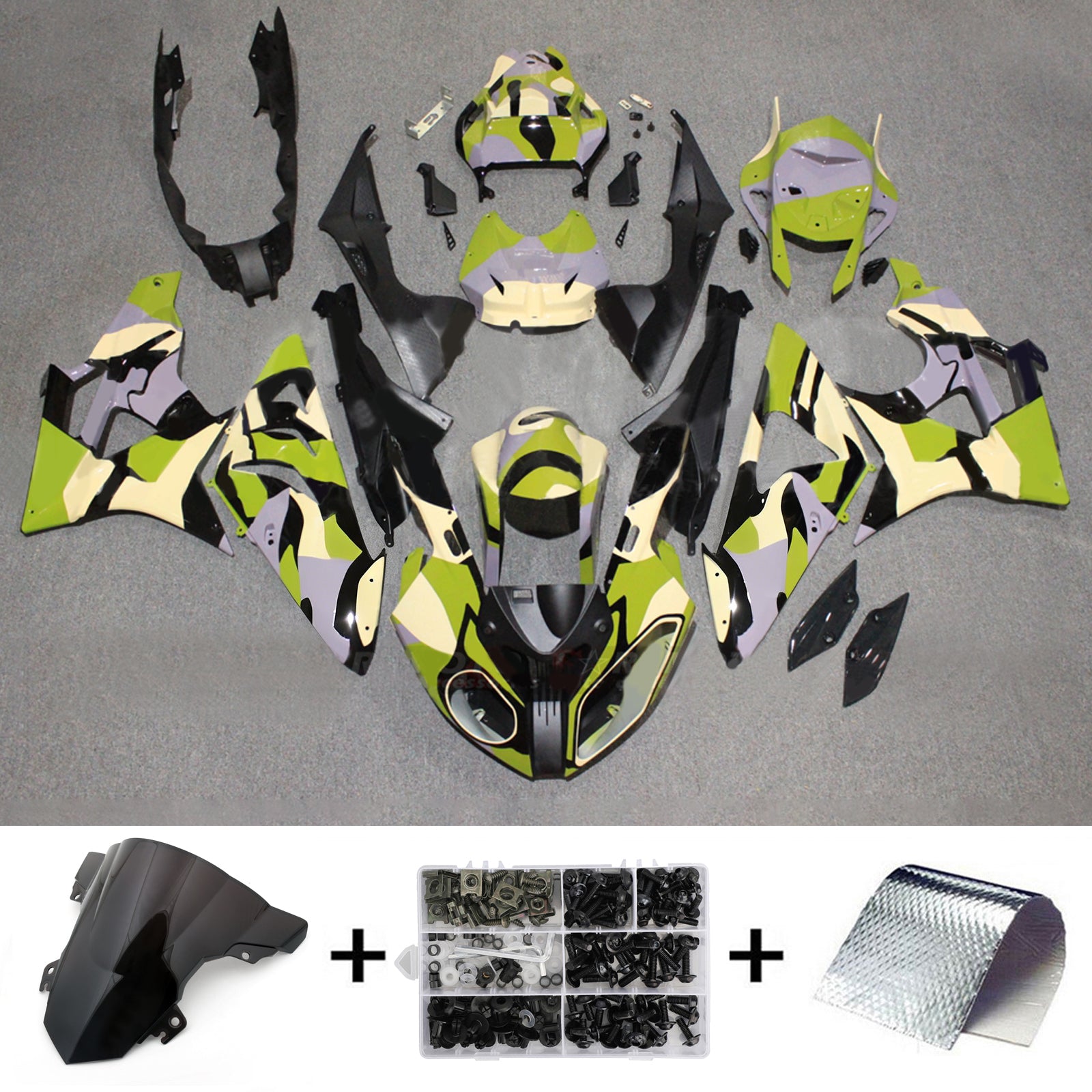 Amotopart 2015-2016 BMW S1000RR 光沢のあるブラック グリーン イエロー フェアリング キット