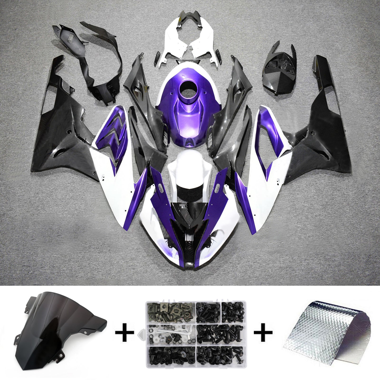 Amotopart 2015-2016 BMW S1000RR カーボンファイバーパターン ホワイト パープル フェアリングキット