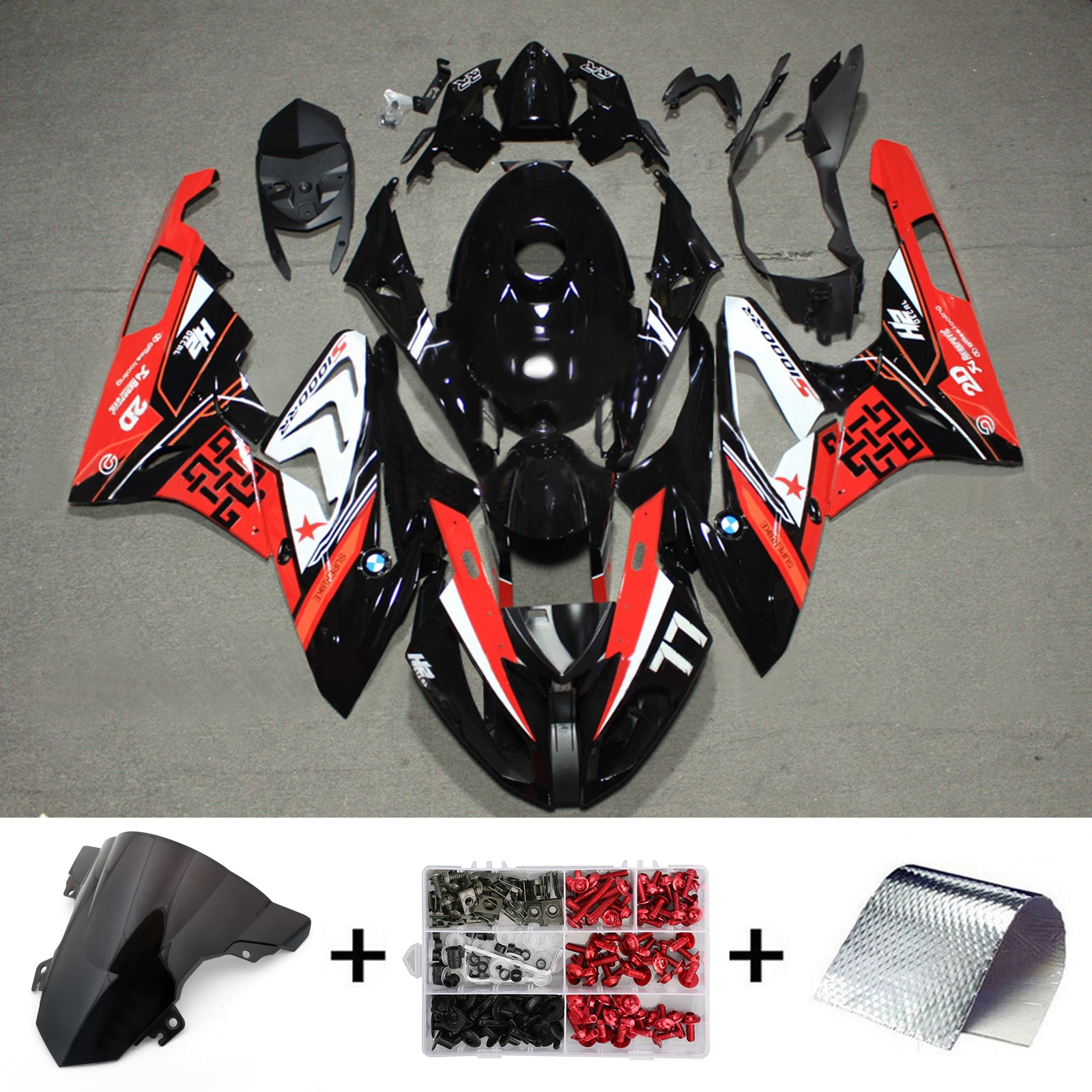 Amotopart 2015-2016 BMW S1000RR Glossy Black Red White Fairing Kit