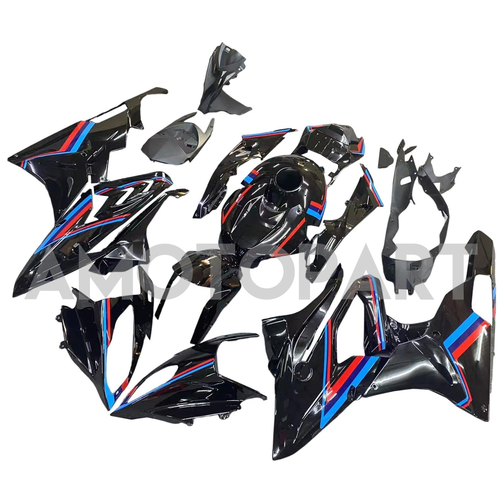 Amotopart 2015-2016 BMW S1000RR Black Red Blue Lines Kairing Kit