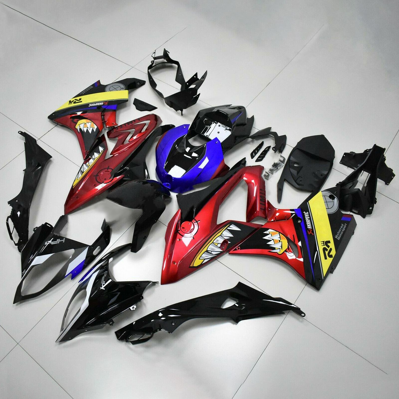 Amotopart 2017-2018 BMW S1000RR Blue&Red Shark Teeth Fairing Kit