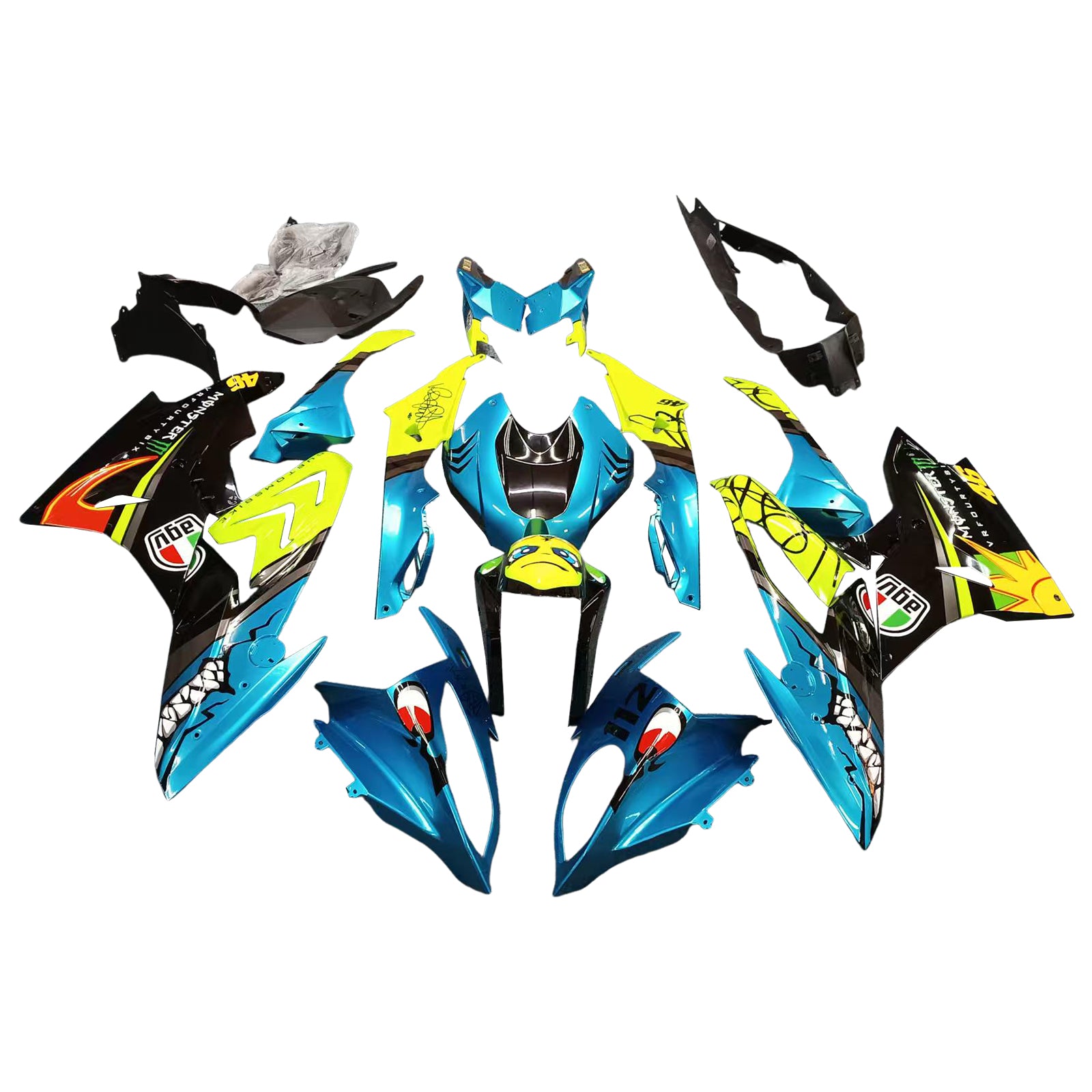 Amotopart BMW S1000RR 2017-2018 Blue & Yellow Monster Style4 Fairing Kit