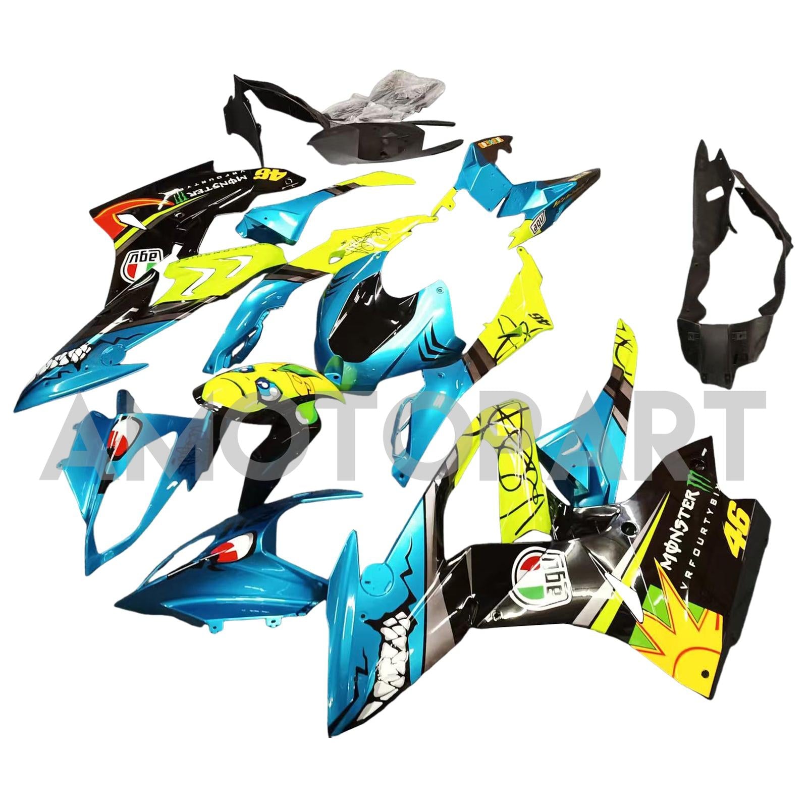 Amotopart BMW S1000RR 2017-2018 Blue&Yellow Monster Style4 Fairing Kit